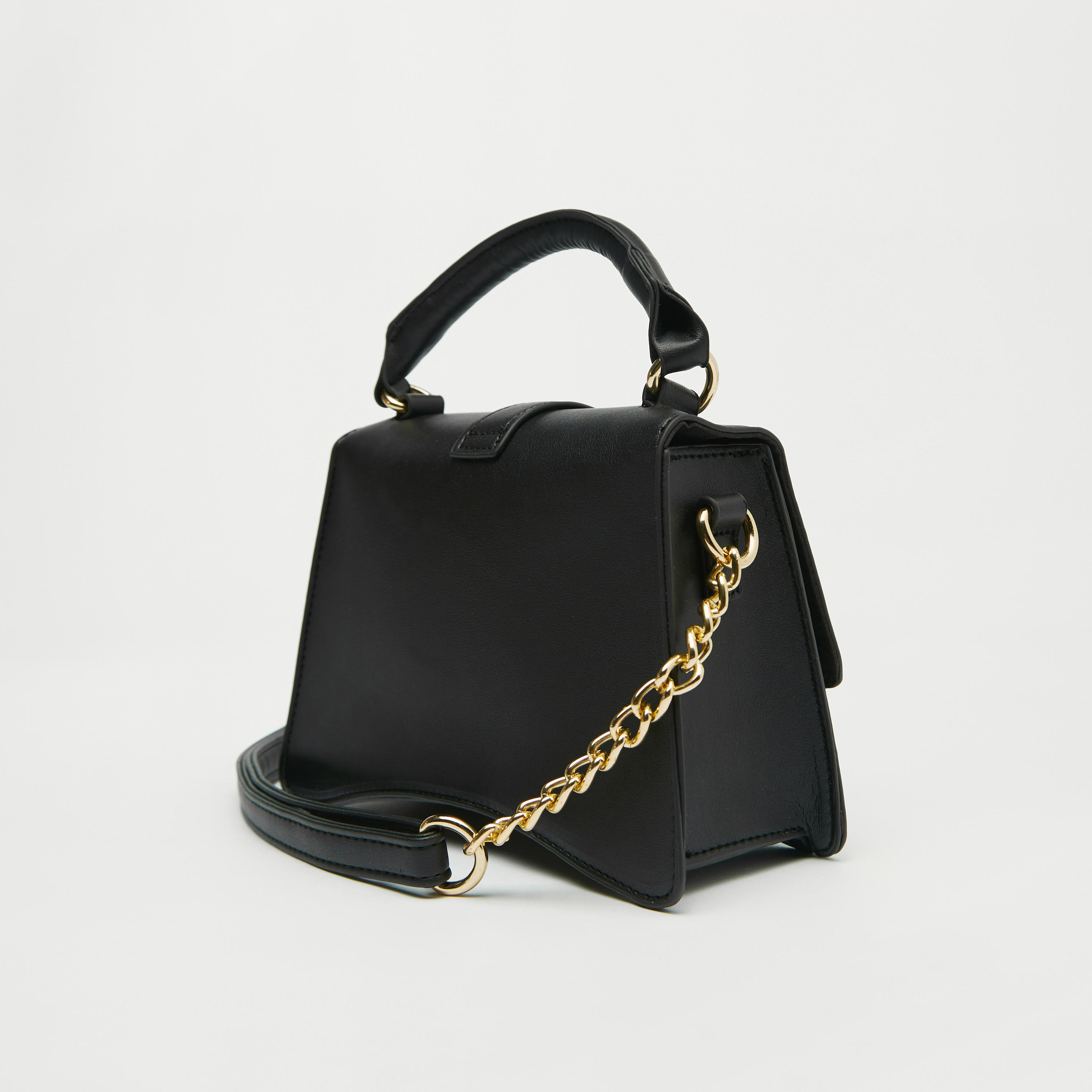 شنطة كروس بودي سادة بحزام مزين بسلسلة وطية إغلاق-women-bagsandwallets-handbags-image-2
