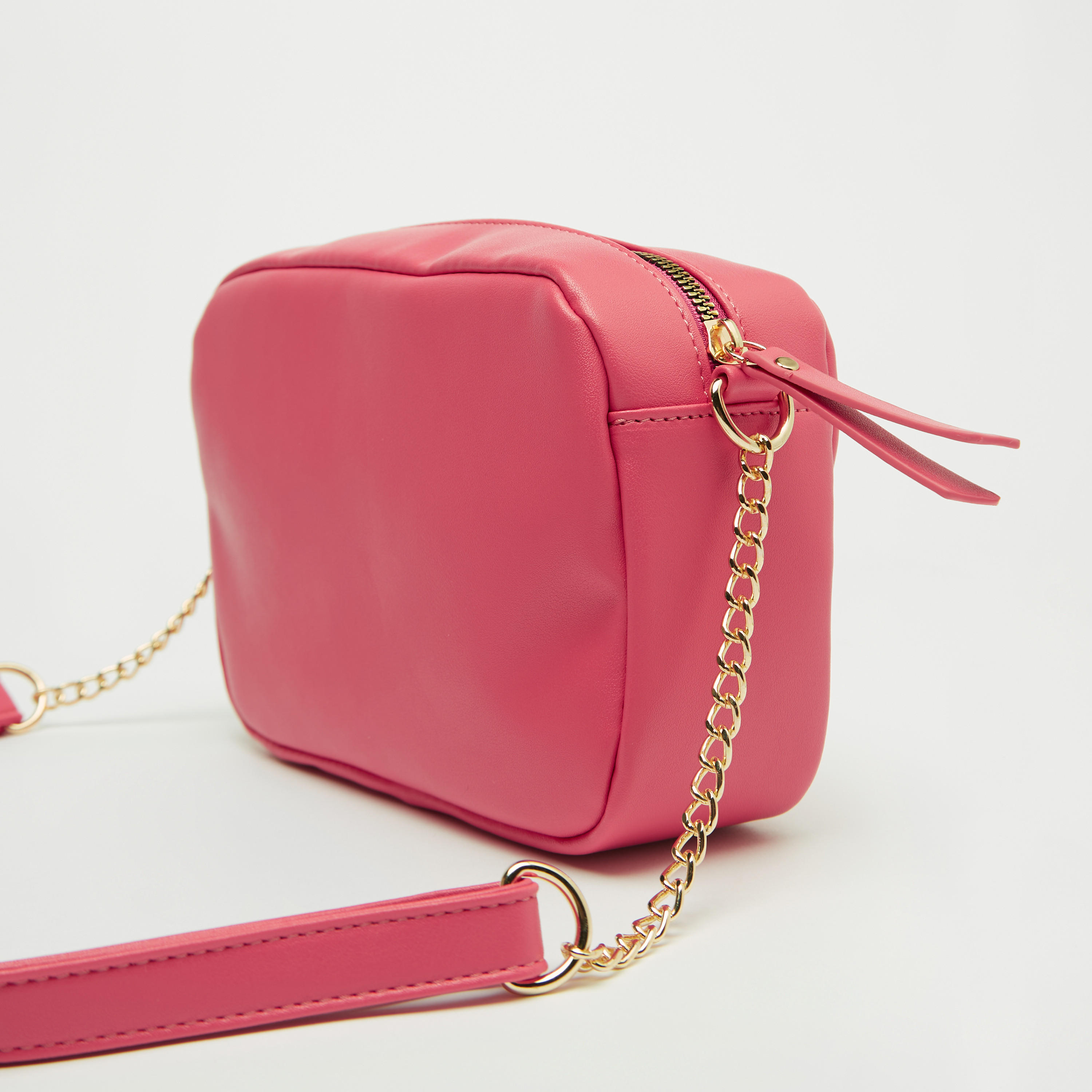 شنطة كروس بودي سادة بحزام مزين بسلسلة وسحاب إغلاق-women-bagsandwallets-handbags-image-4