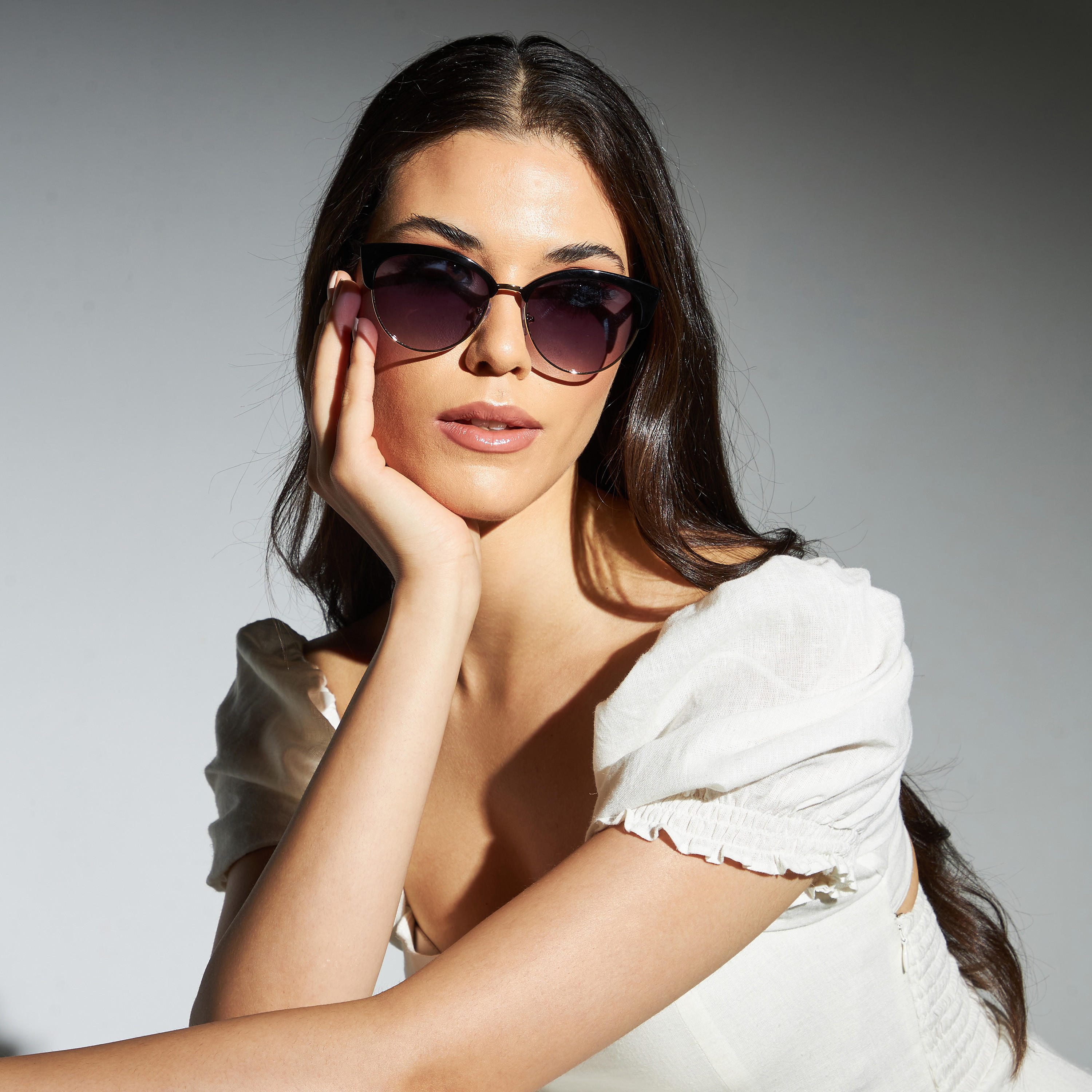 Tinted Lens Half Rim Sunglasses with Nose Pads-women-sunglasses-image-2