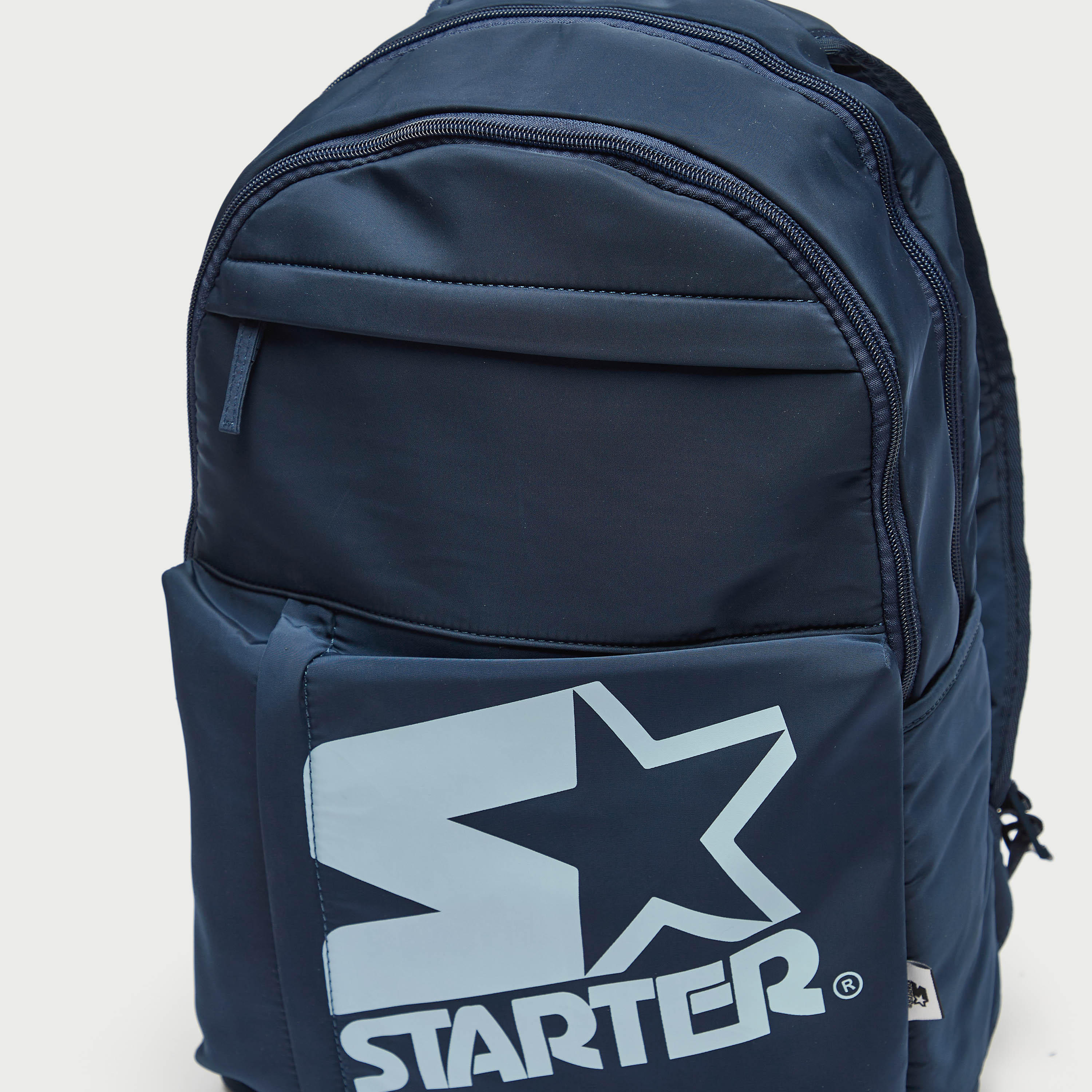 Starter Logo Print Backpack with Adjustable Straps and Zip Closure-men-bags-image-4