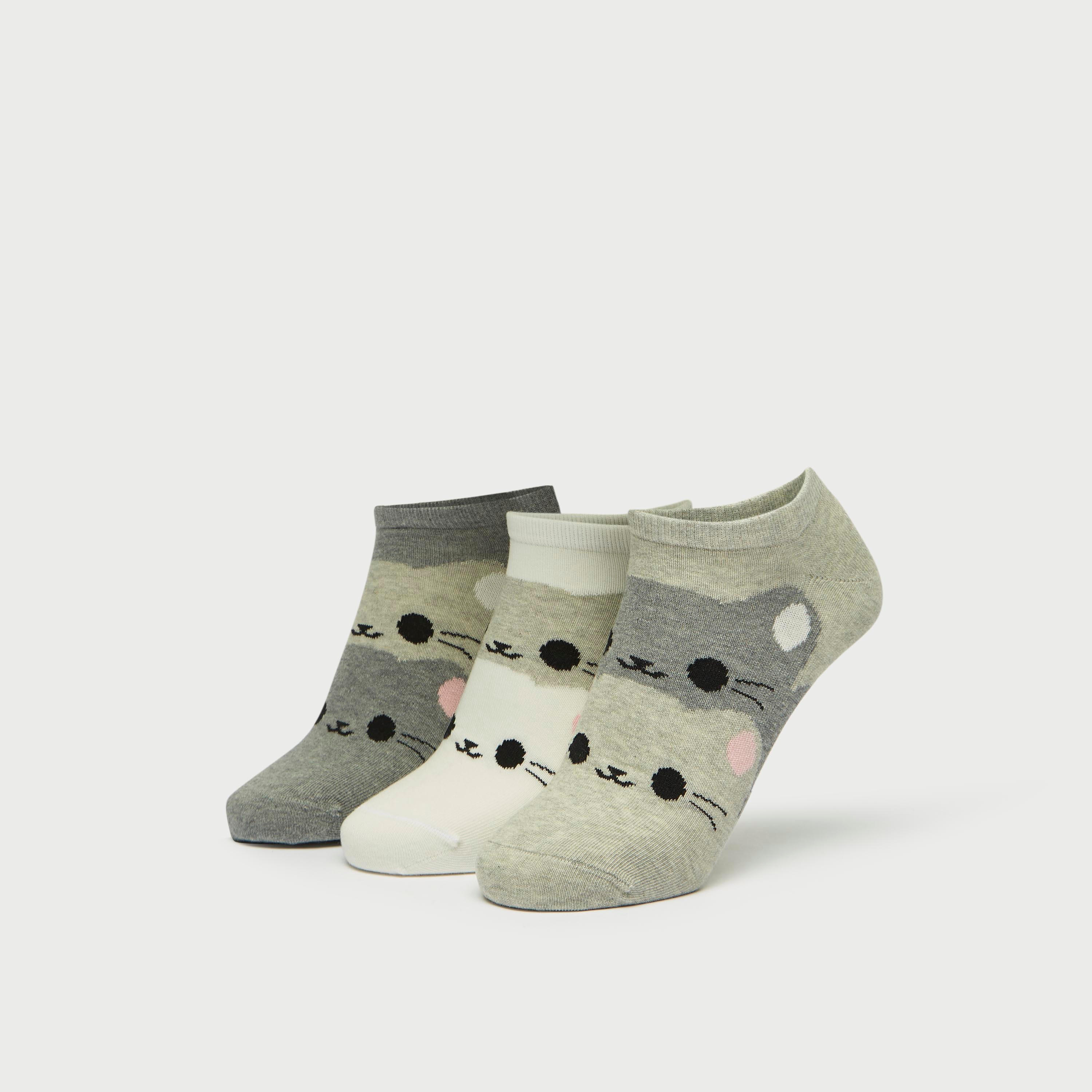 جوارب طول الكاحل بطبعات كيتي - طقم من 3 أزواج-women-socksandstockings-image-1