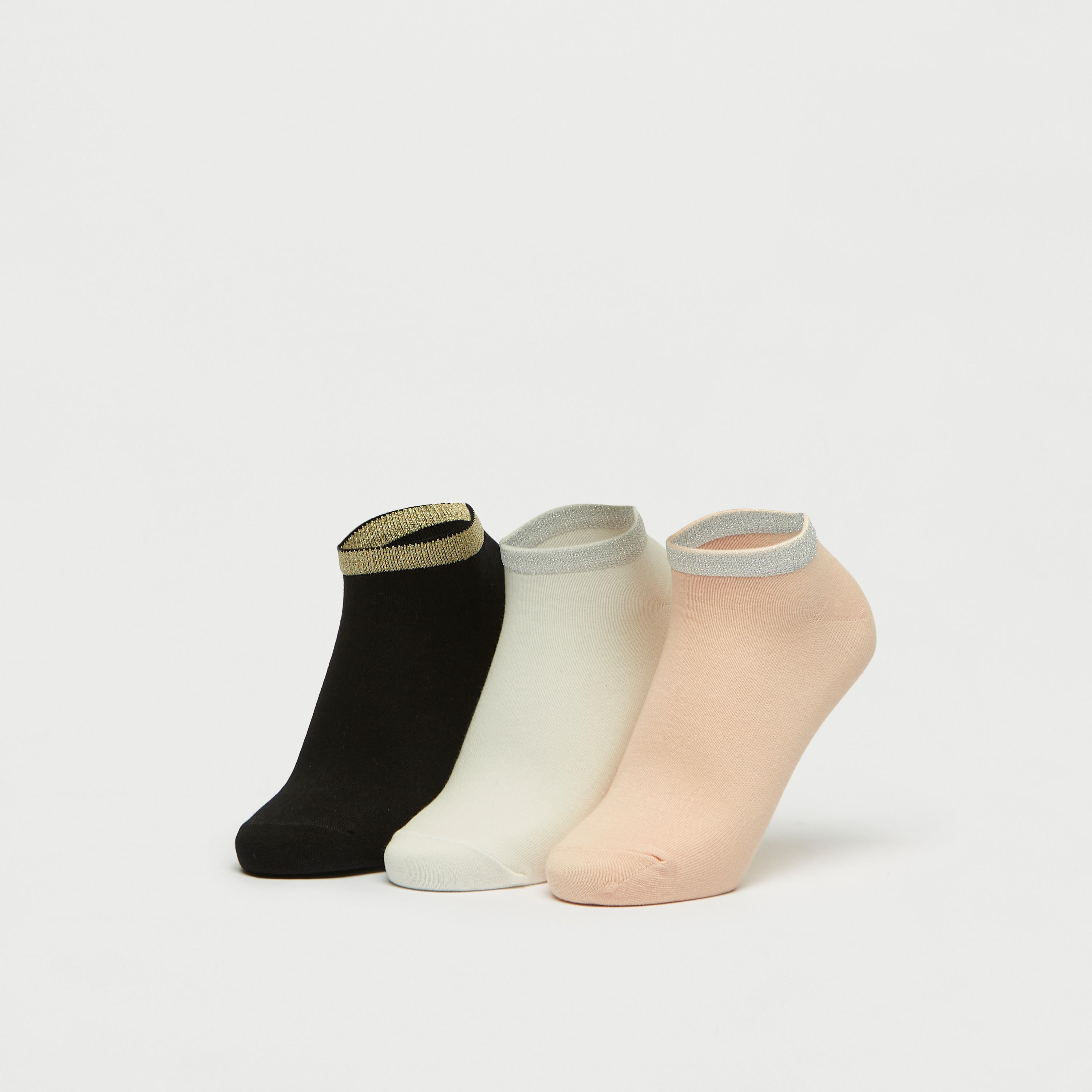 Set of 3 - Embellished Lurex Detail Ankle Length Socks-women-socksandstockings-image-1