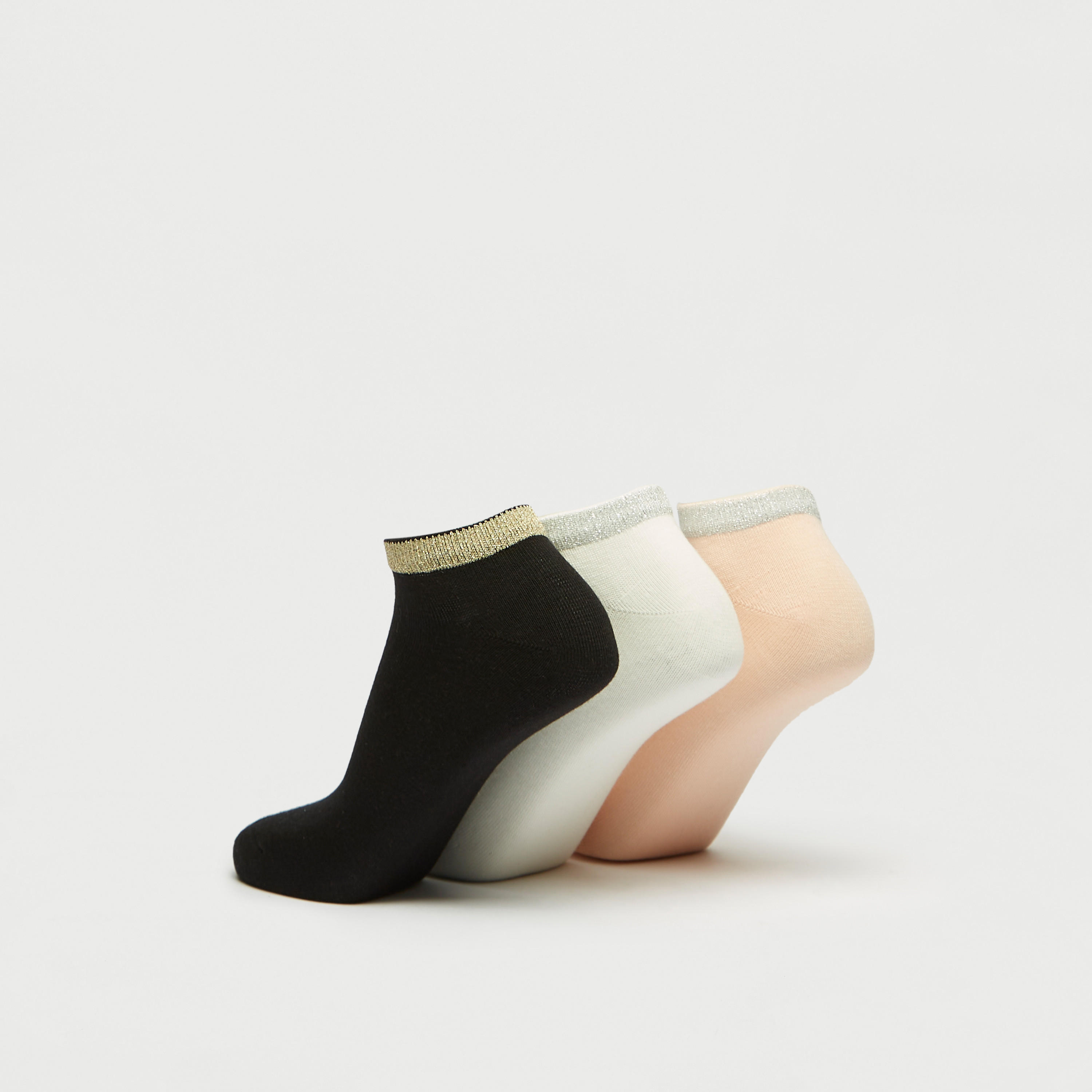 Set of 3 - Embellished Lurex Detail Ankle Length Socks-women-socksandstockings-image-2