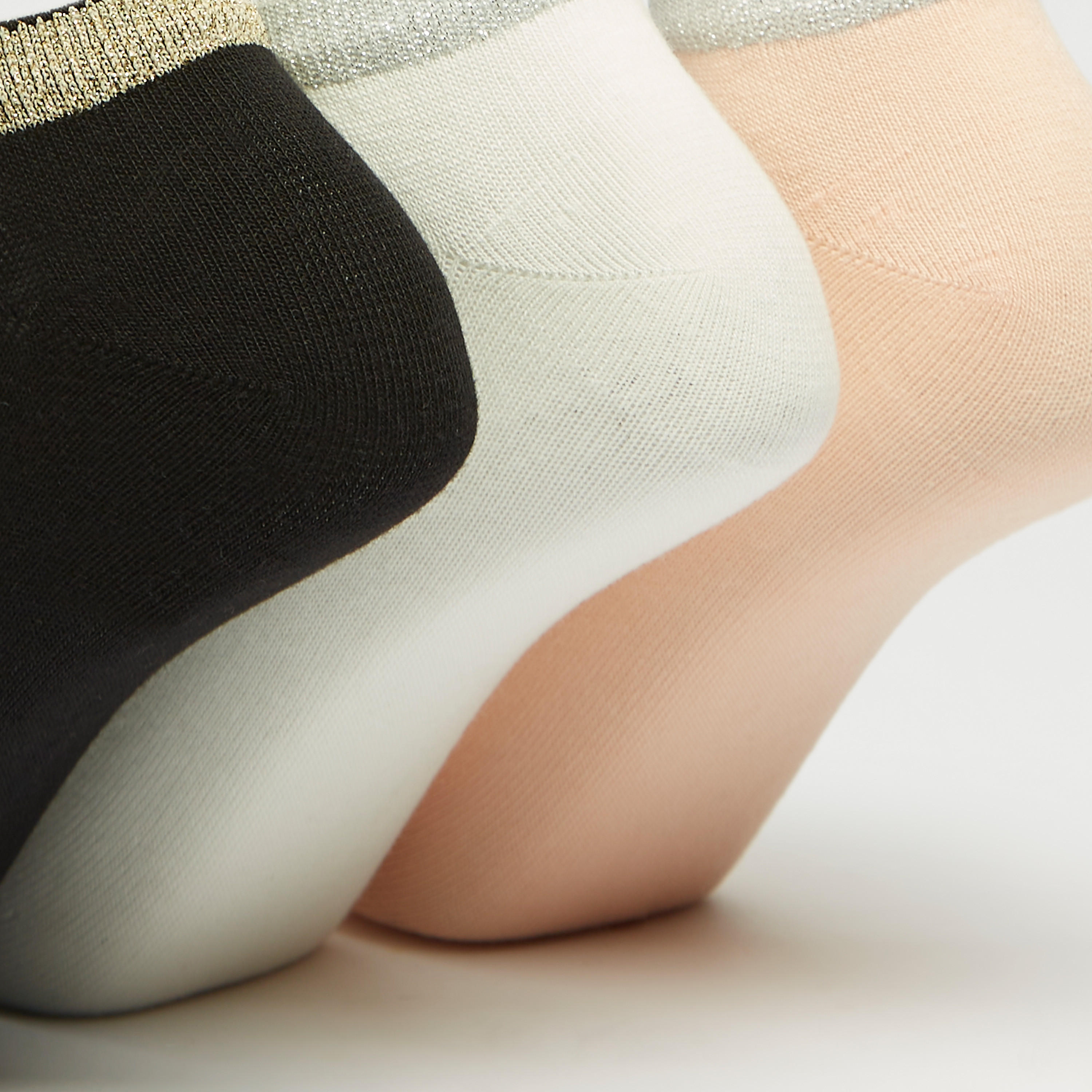 Set of 3 - Embellished Lurex Detail Ankle Length Socks-women-socksandstockings-image-4