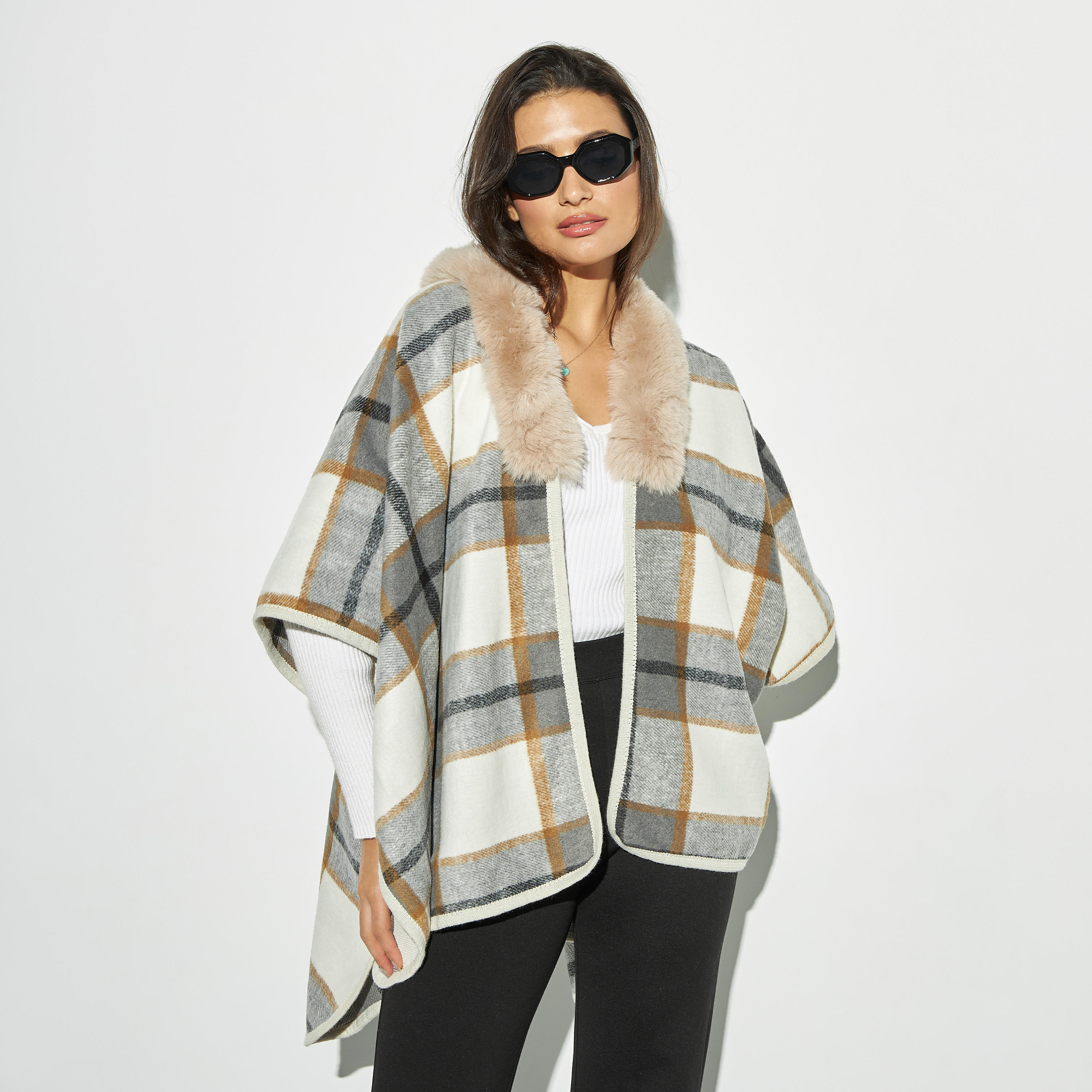 سترة فضفاضة كاروهات بمقدمة مفتوحة-women-winterwear-coatsandjackets-jackets-image-4