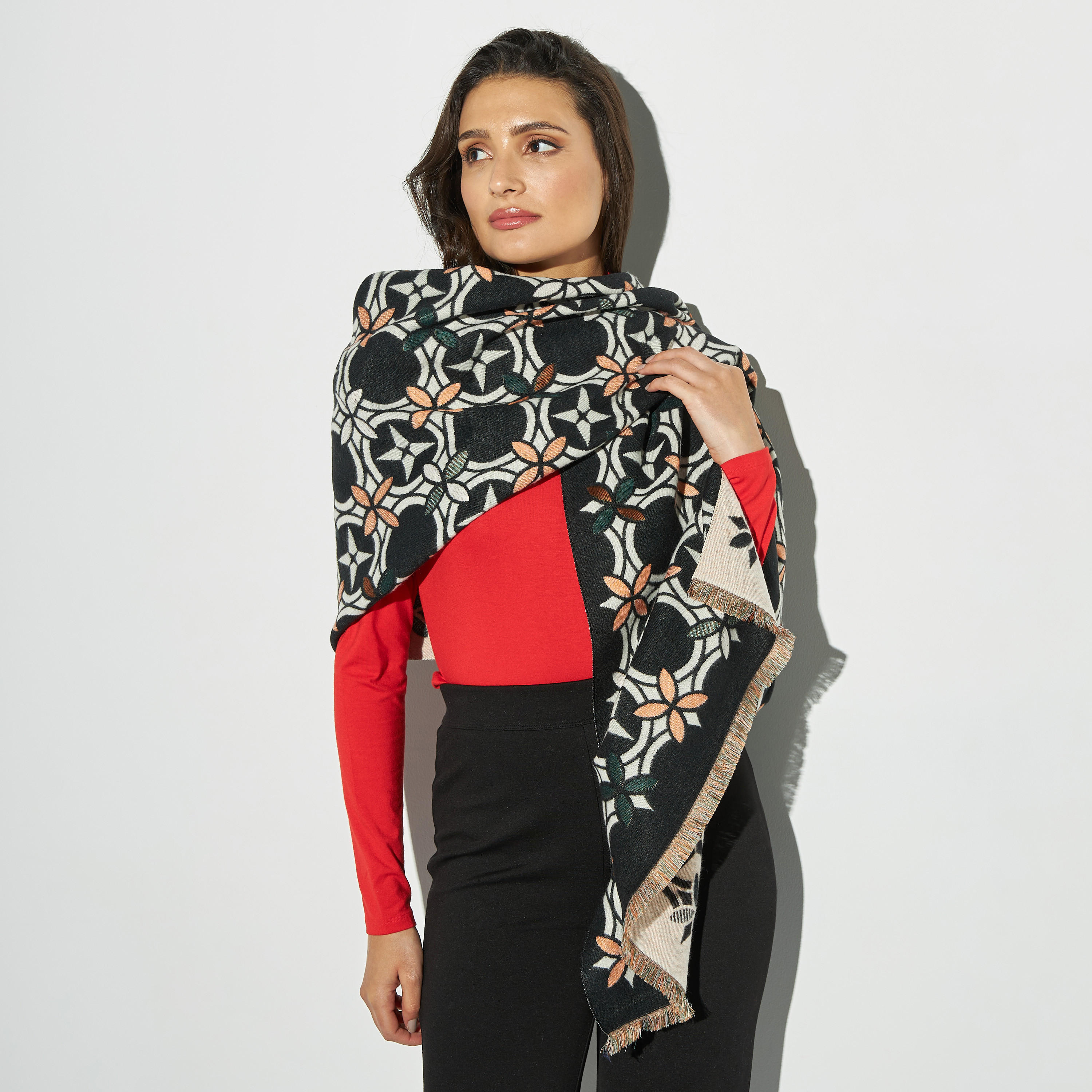 Printed Scarf with Frayed Detail-women-clothingaccessories-scarves-image-2