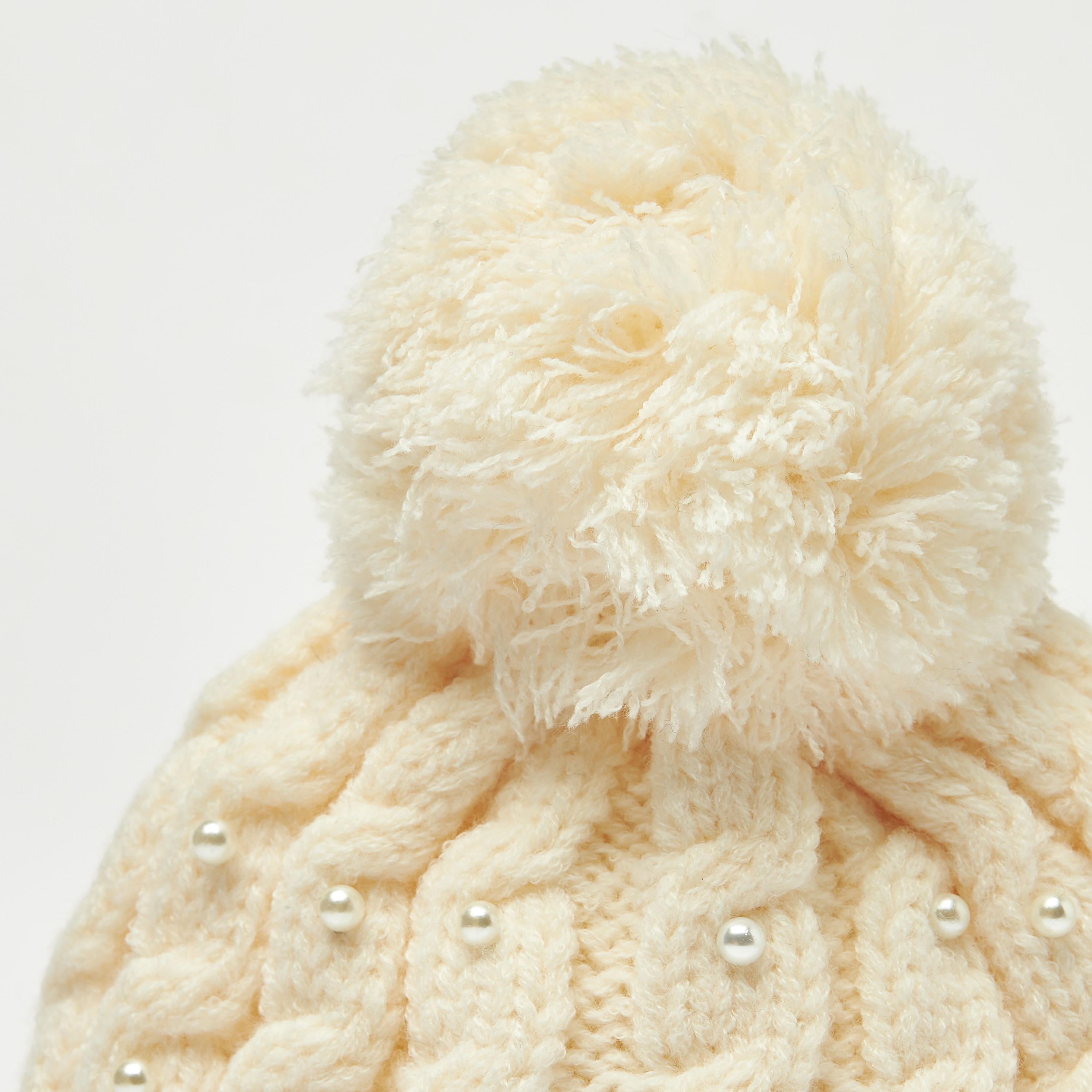 Pearl Embellished Cable Knit Beanie with Pom Pom-women-clothingaccessories-capsandhats-image-3