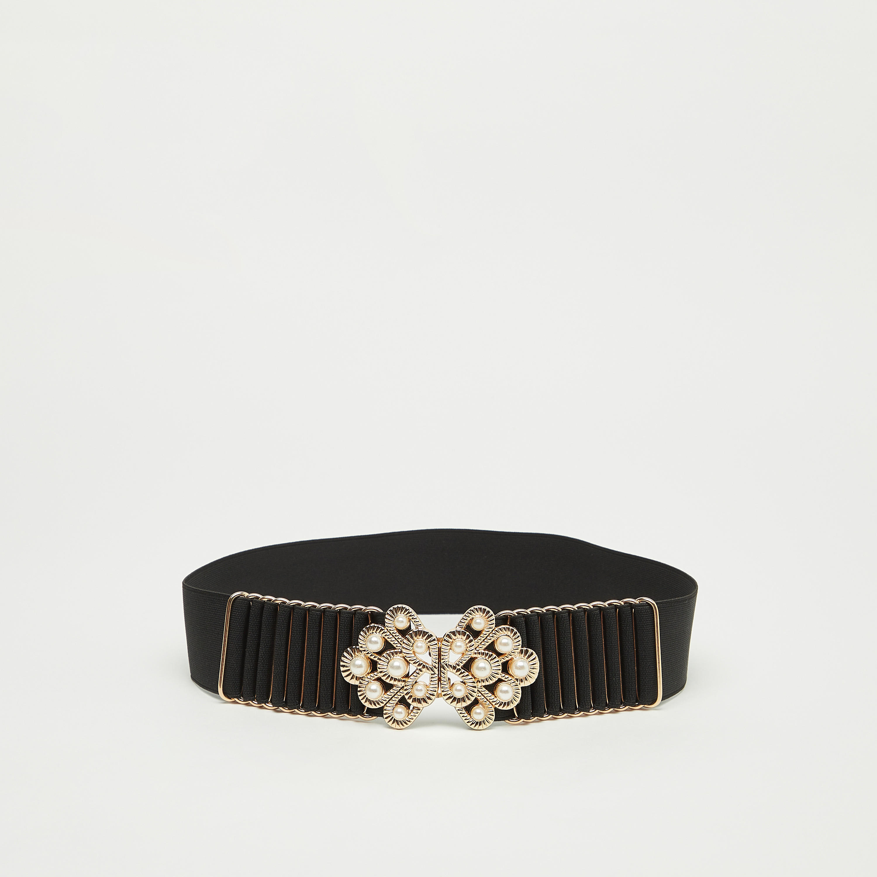 Pearl Embellished Buckle Stretch Belt-women-clothingaccessories-belts-image-1
