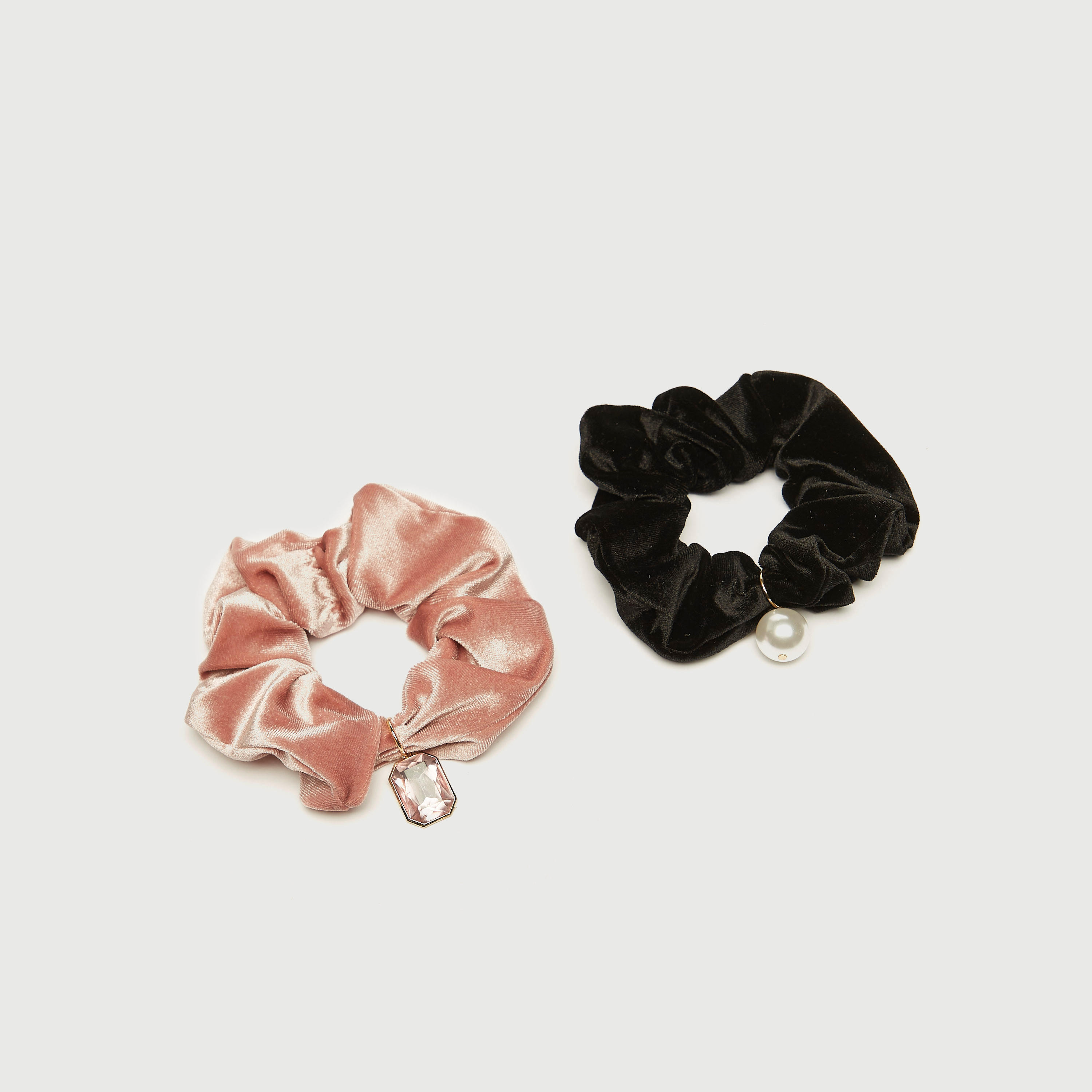 Set of 2 - Solid Scrunchie with Pearl and Stone Charms-women-hairaccessories-image-1
