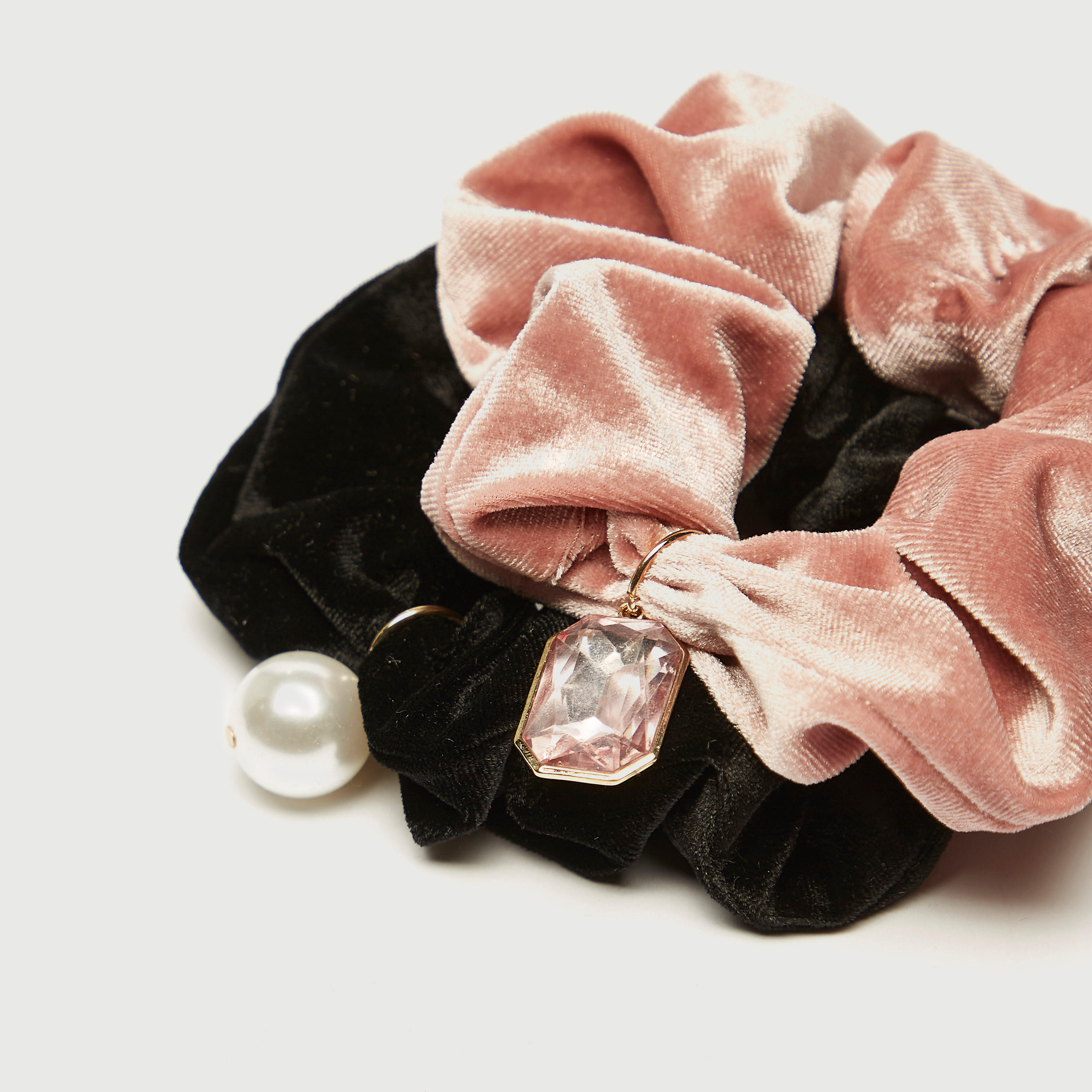 Set of 2 - Solid Scrunchie with Pearl and Stone Charms-women-hairaccessories-image-3
