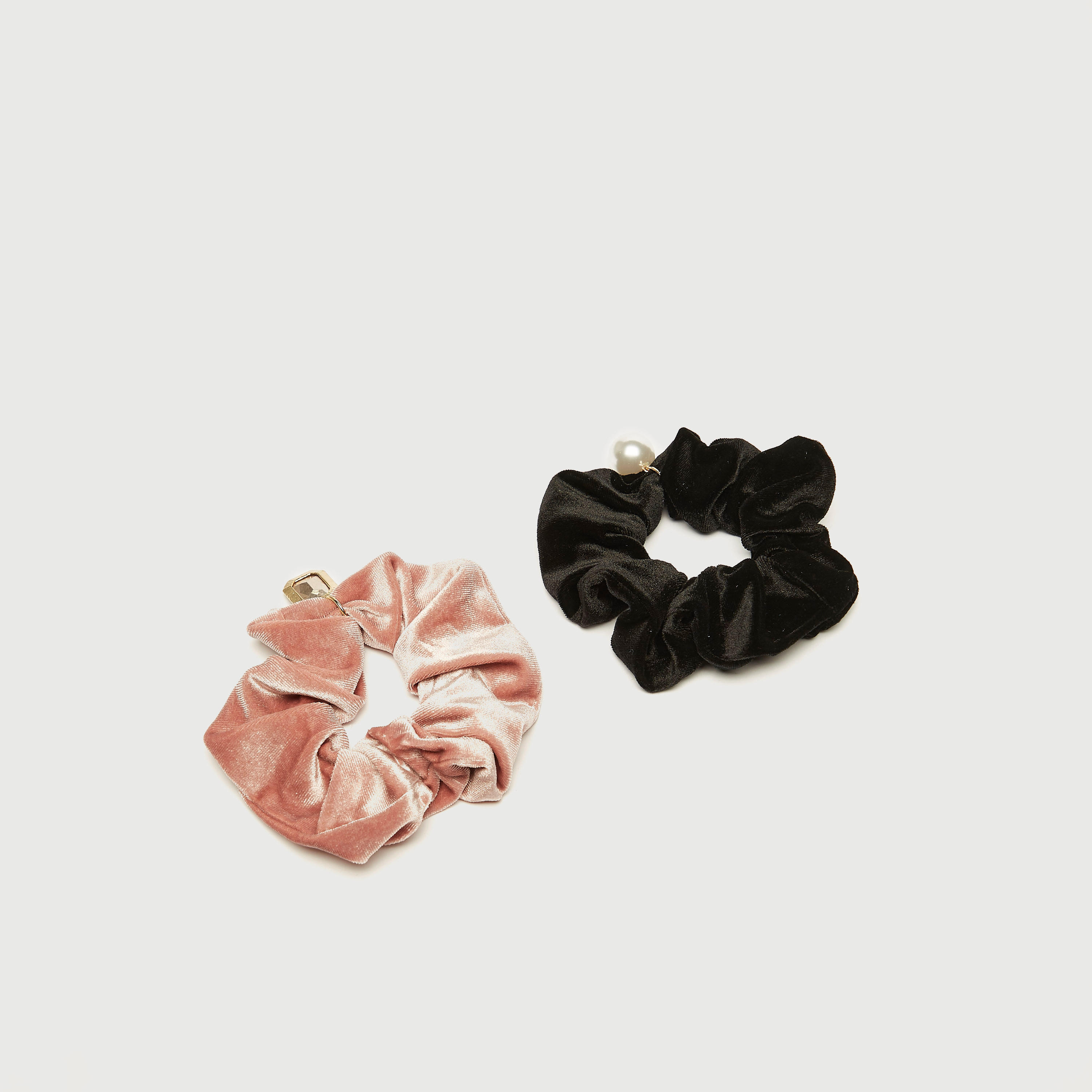 Set of 2 - Solid Scrunchie with Pearl and Stone Charms-women-hairaccessories-image-4