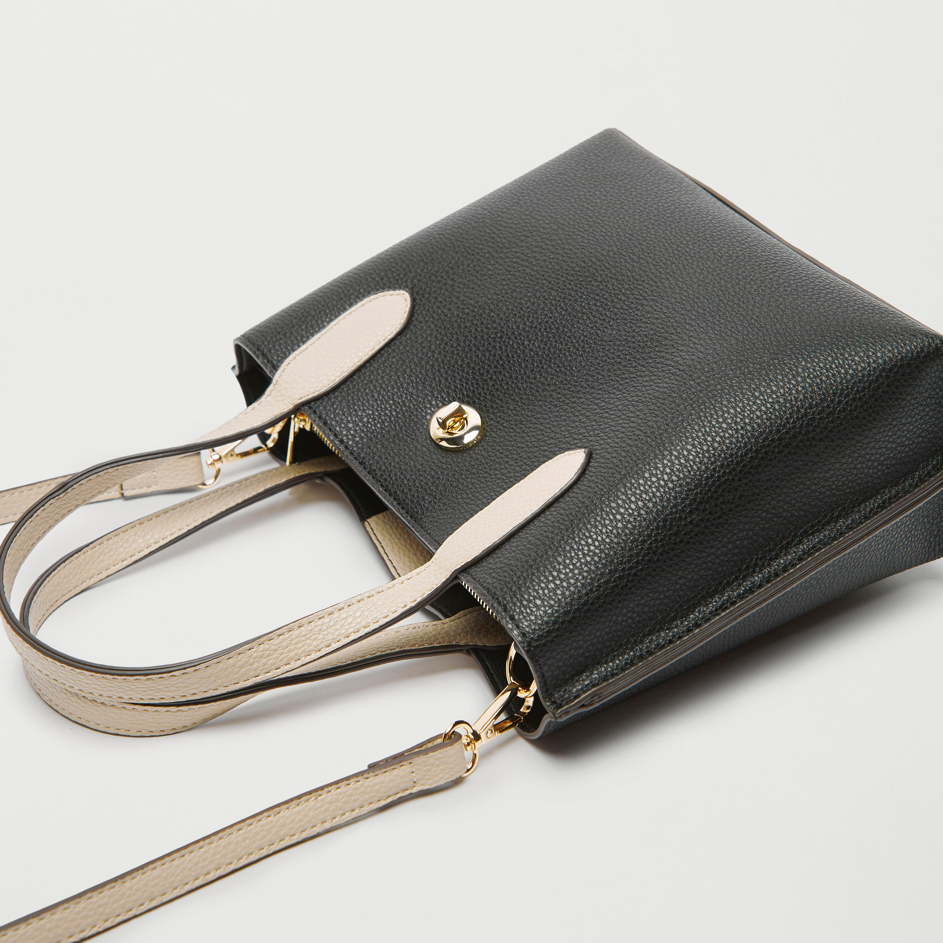 Textured Tote Bag with Detachable Strap and Lock Clasp Closure-women-bagsandwallets-handbags-image-3