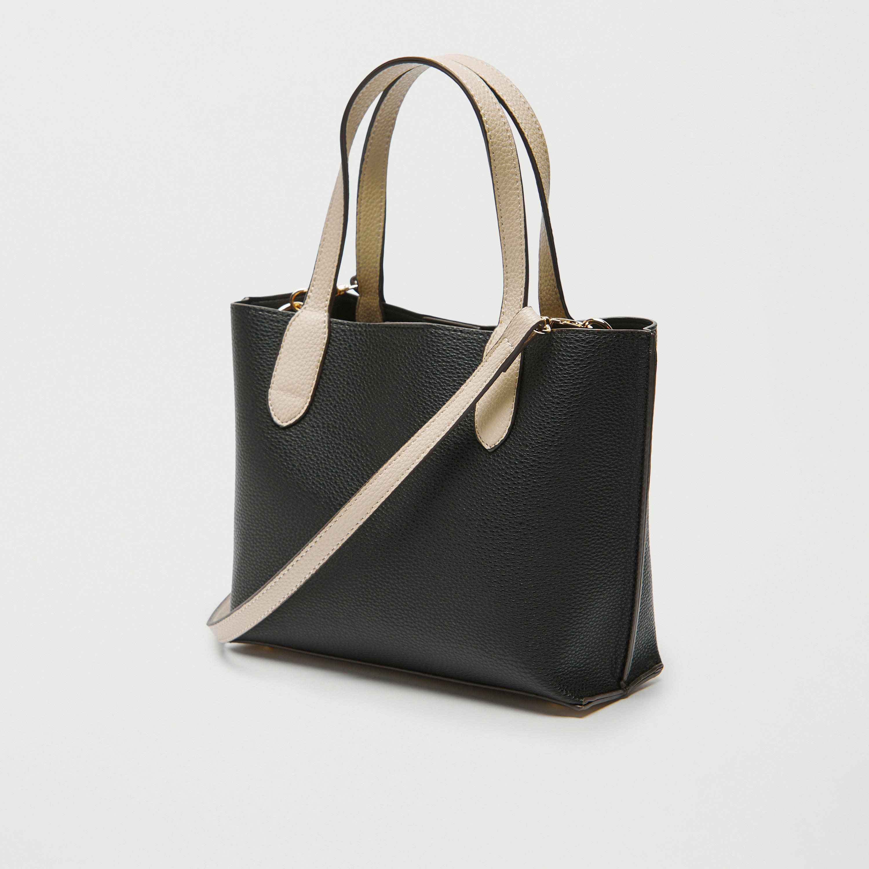 Textured Tote Bag with Detachable Strap and Lock Clasp Closure-women-bagsandwallets-handbags-image-4