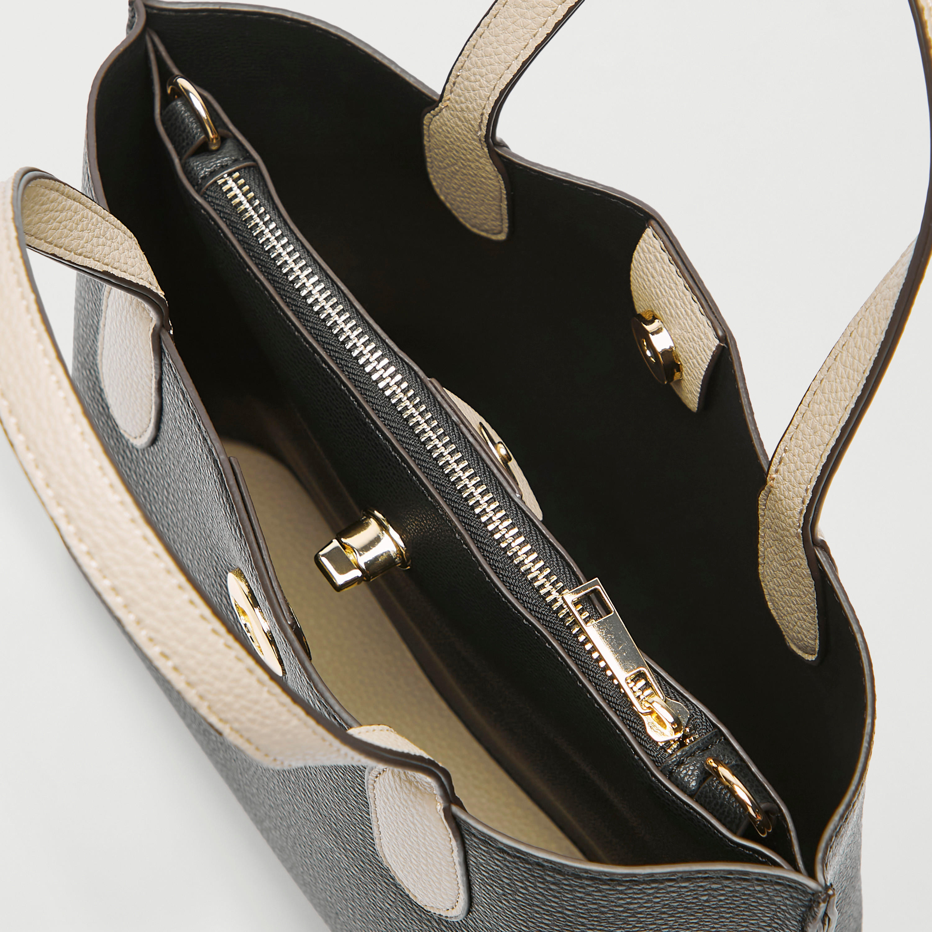 Textured Tote Bag with Detachable Strap and Lock Clasp Closure-women-bagsandwallets-handbags-image-5