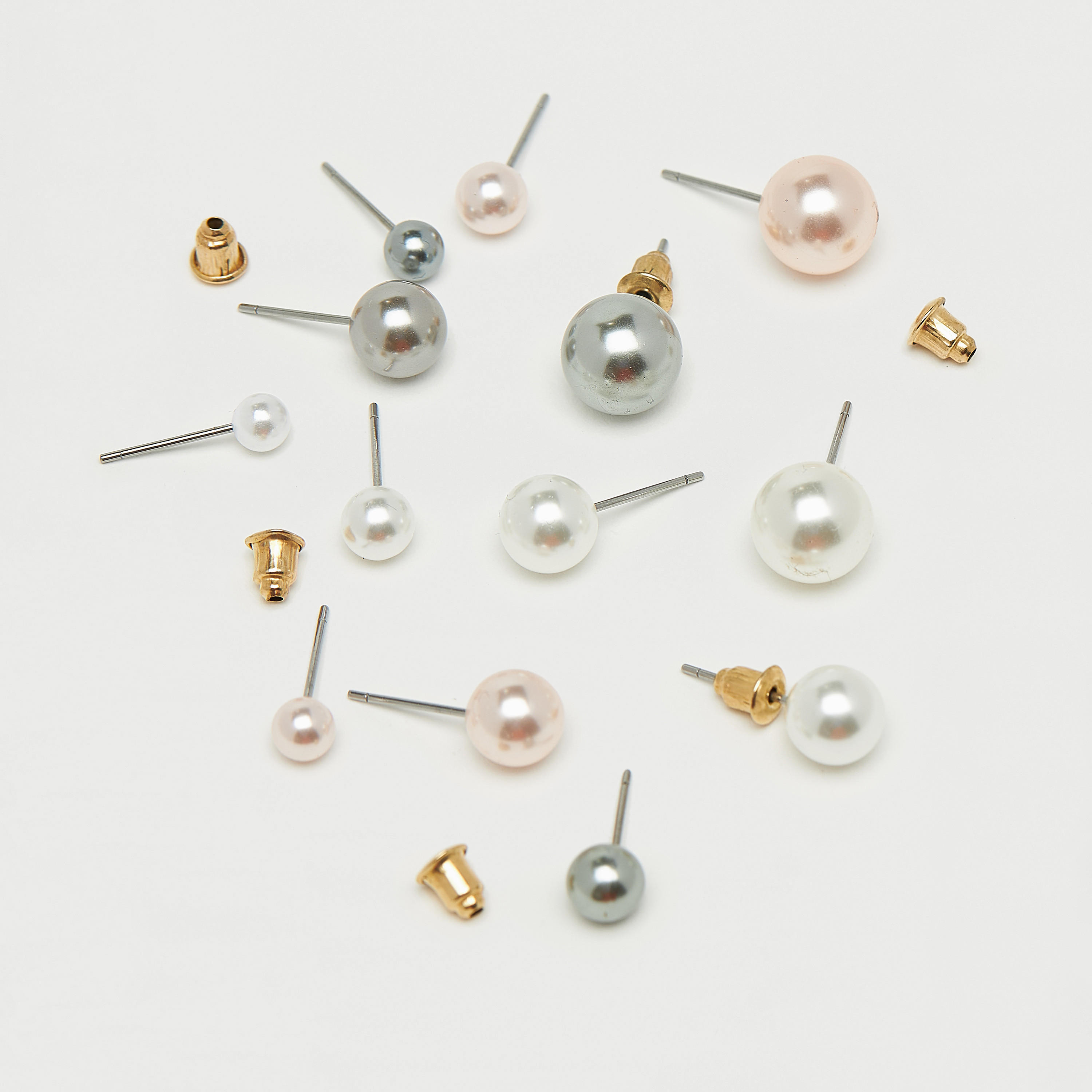 أقراط مرصعة بالأحجار واللؤلؤ بمكبس إغلاق - طقم 12 قطعة-women-watchesandjewellery-jewellery-earrings-image-1