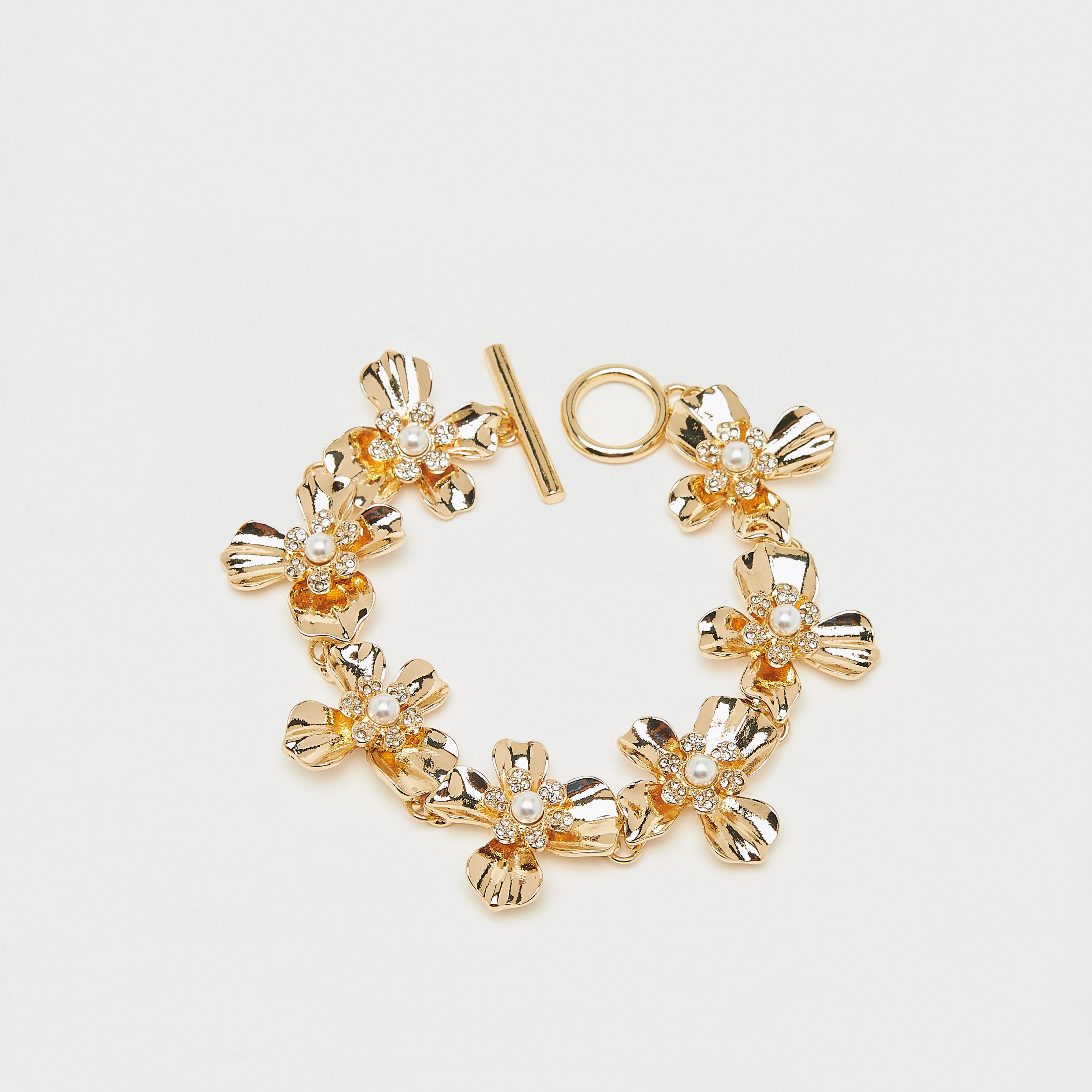 Embellished Floral Bracelet with Toggle Clasp Closure-women-watchesandjewellery-jewellery-banglesandbracelets-image-1