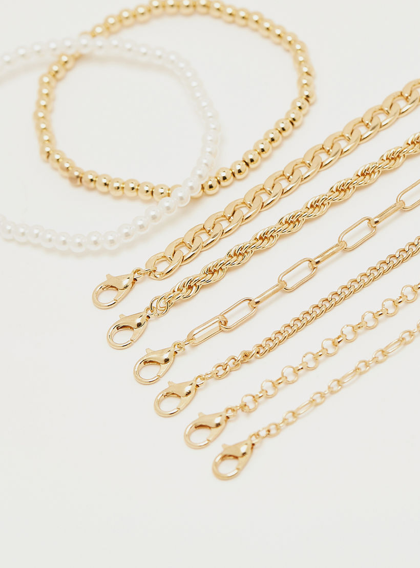 سوار سلسلة بمشبك إغلاق - طقم من 8 قطع-women-watchesandjewellery-jewellery-banglesandbracelets-image-4