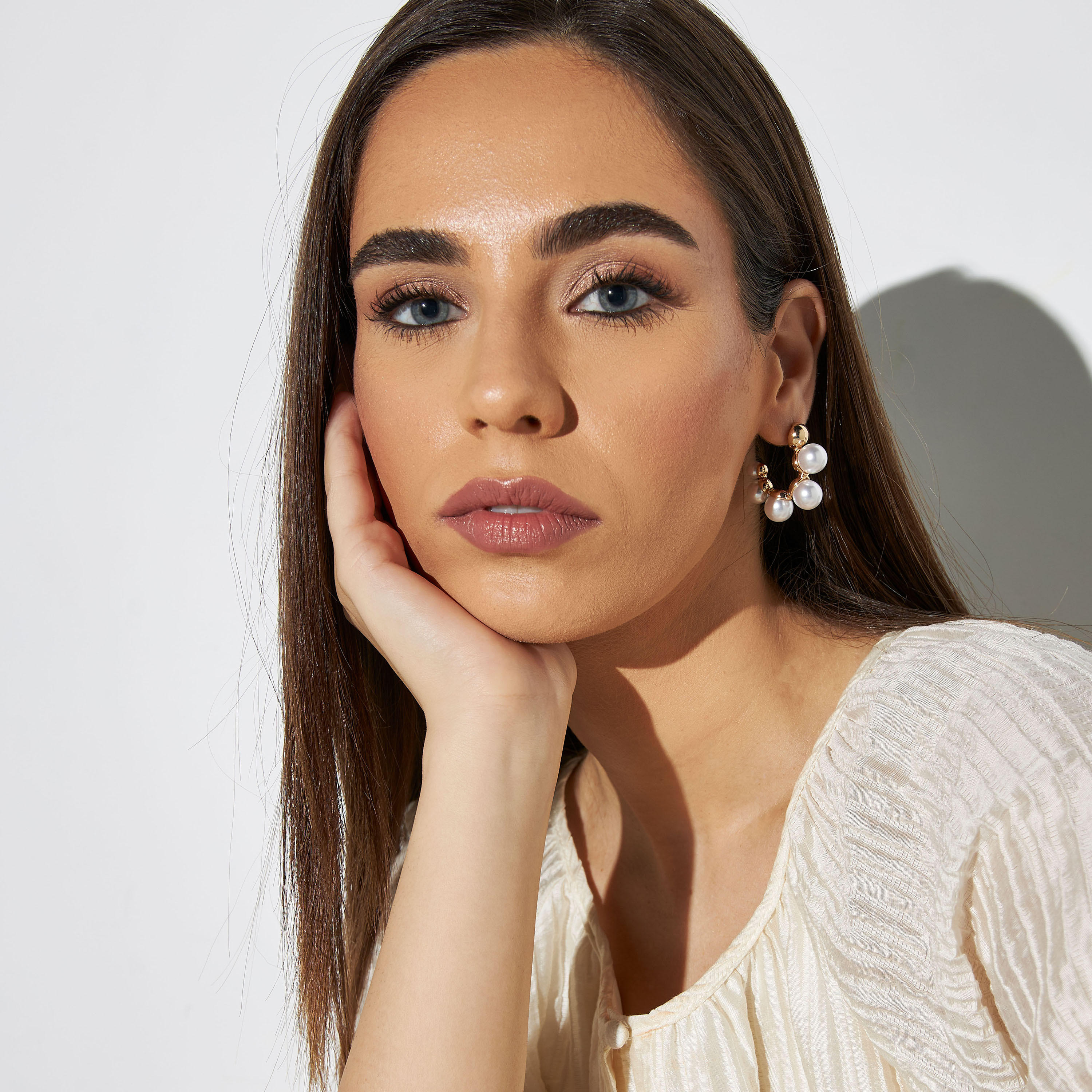 Pearl Embellished Hoop Earrings with Pushback Closure-women-watchesandjewellery-jewellery-earrings-image-2