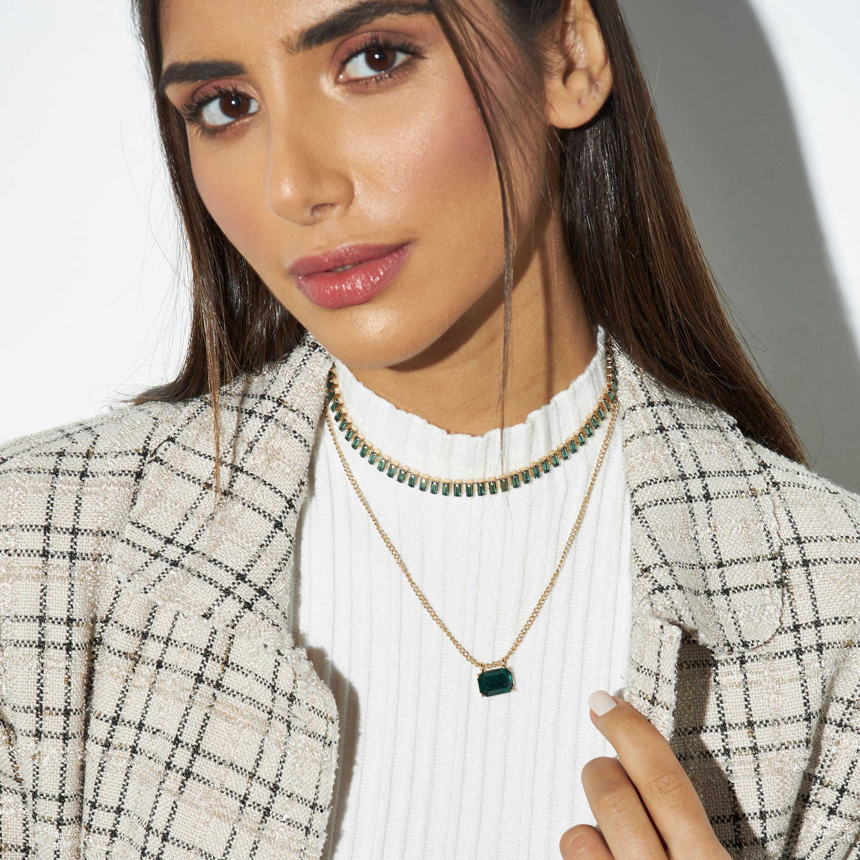 Stone Embellished Double Layer Necklace with Lobster Clasp Closure-women-watchesandjewellery-jewellery-necklacesandpendants-image-2
