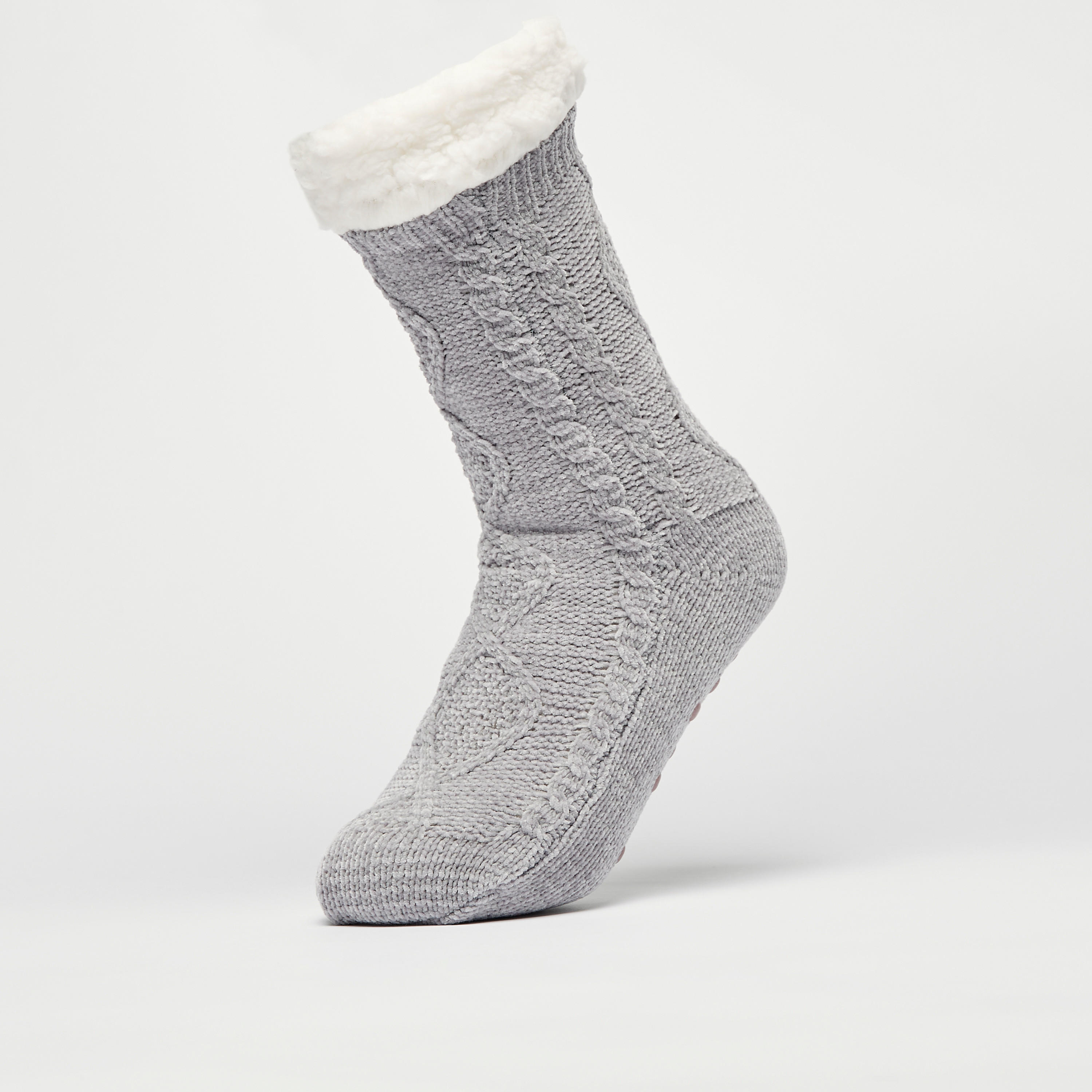 Cable Knit Anti-Skid Crew Length Socks with Plush Detail-women-socksandstockings-image-1