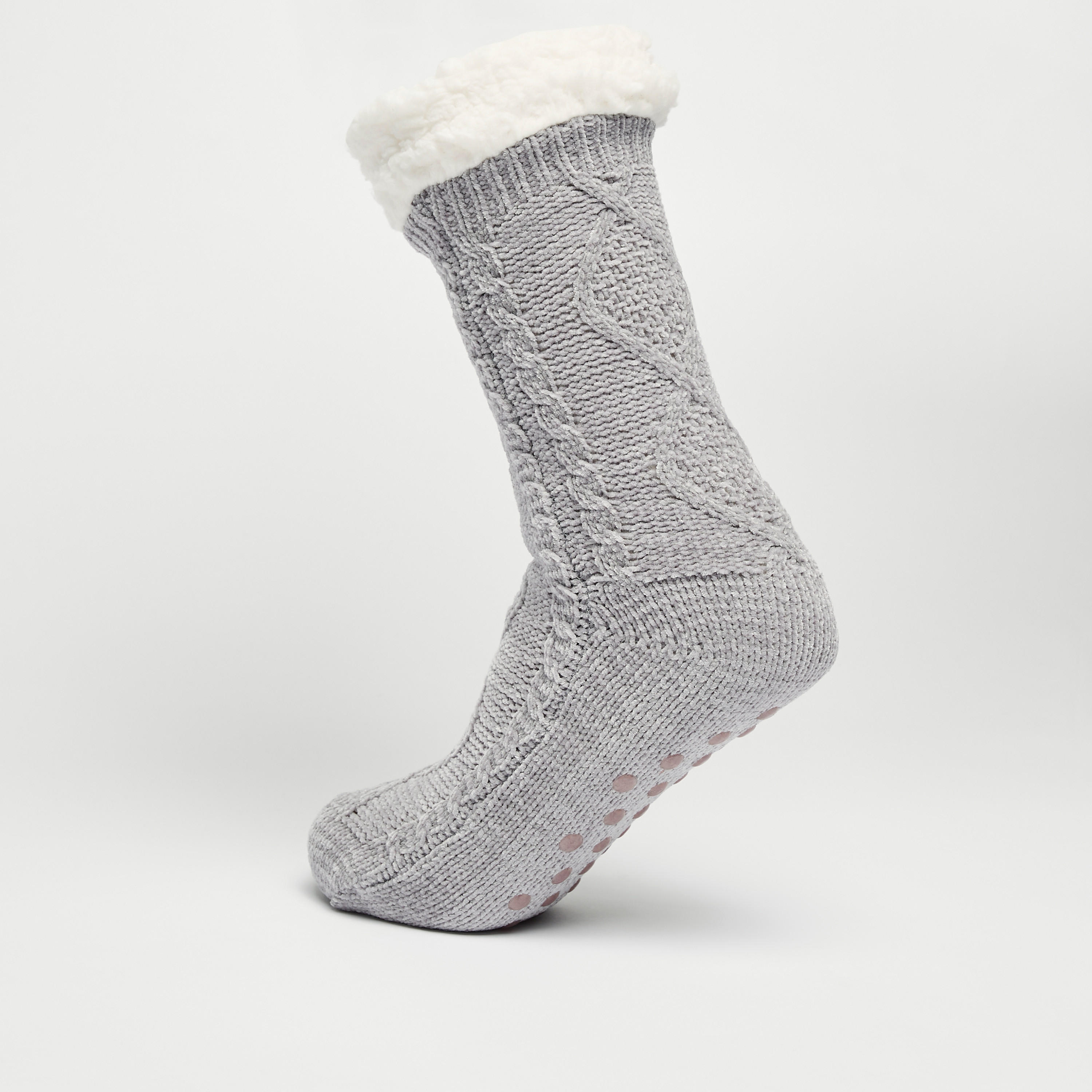 Cable Knit Anti-Skid Crew Length Socks with Plush Detail-women-socksandstockings-image-2