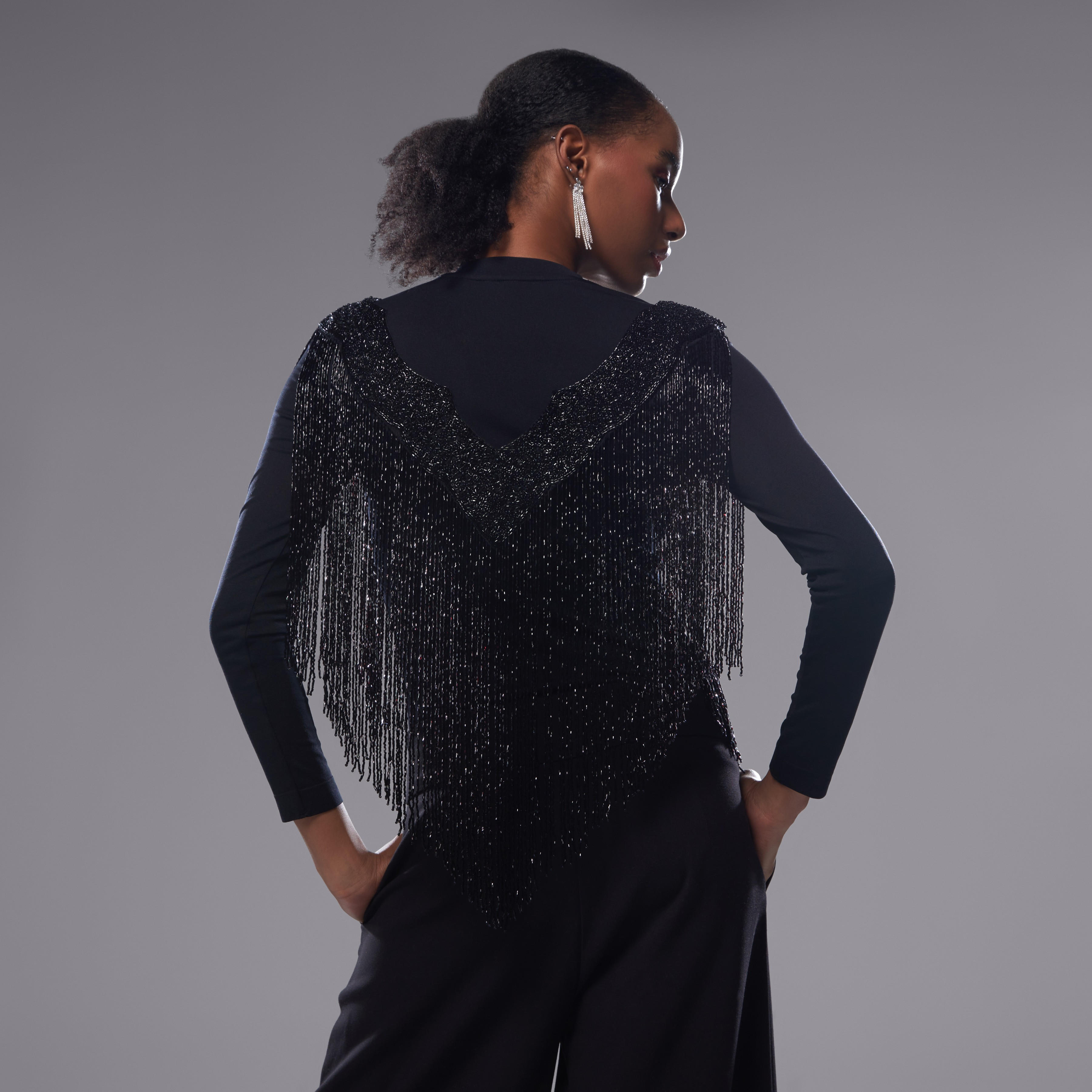 كاب أكتاف مزيّن بالخرز بشراشيب وياقة v-women-clothing-shirtsandblouses-blouses-image-3