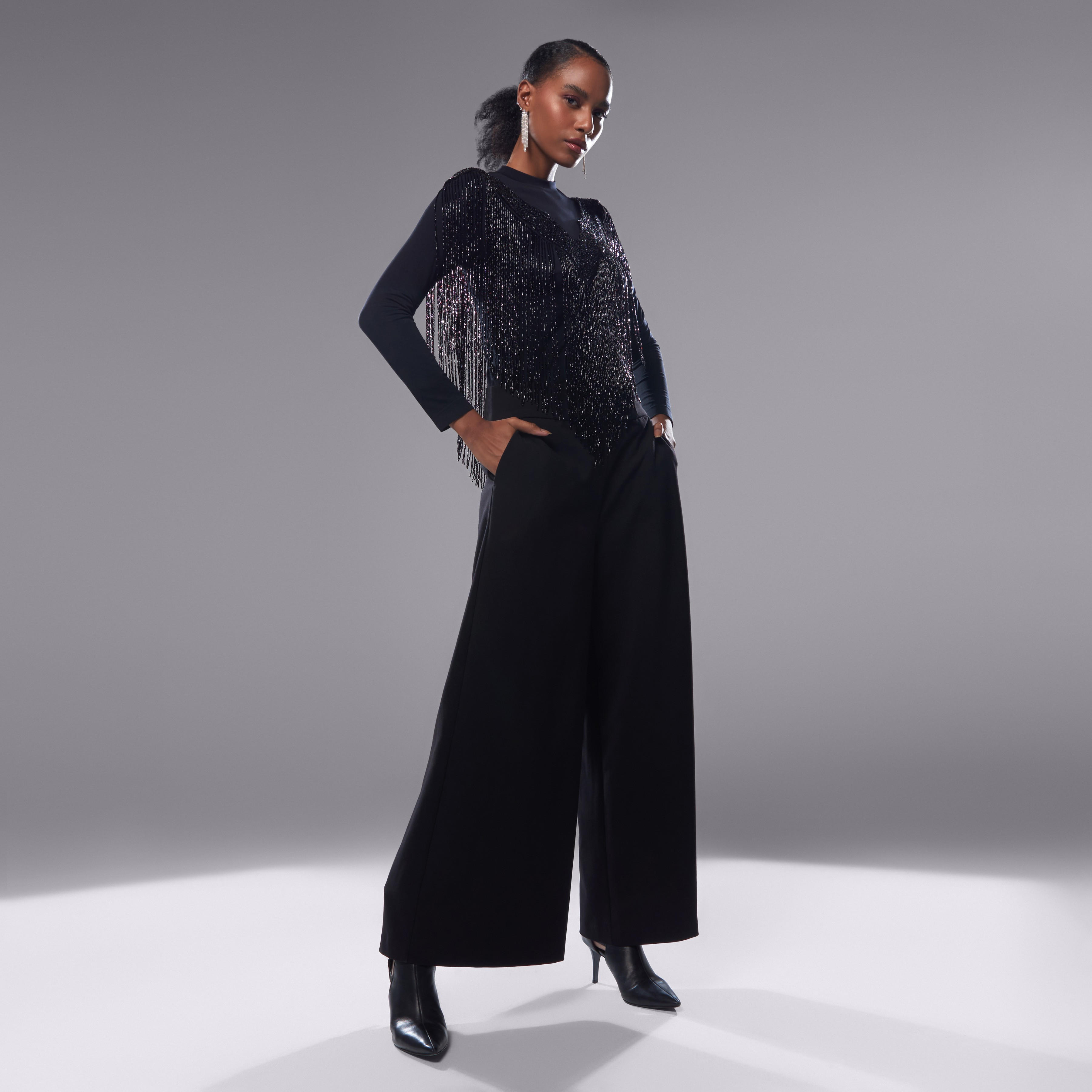 كاب أكتاف مزيّن بالخرز بشراشيب وياقة v-women-clothing-shirtsandblouses-blouses-image-4