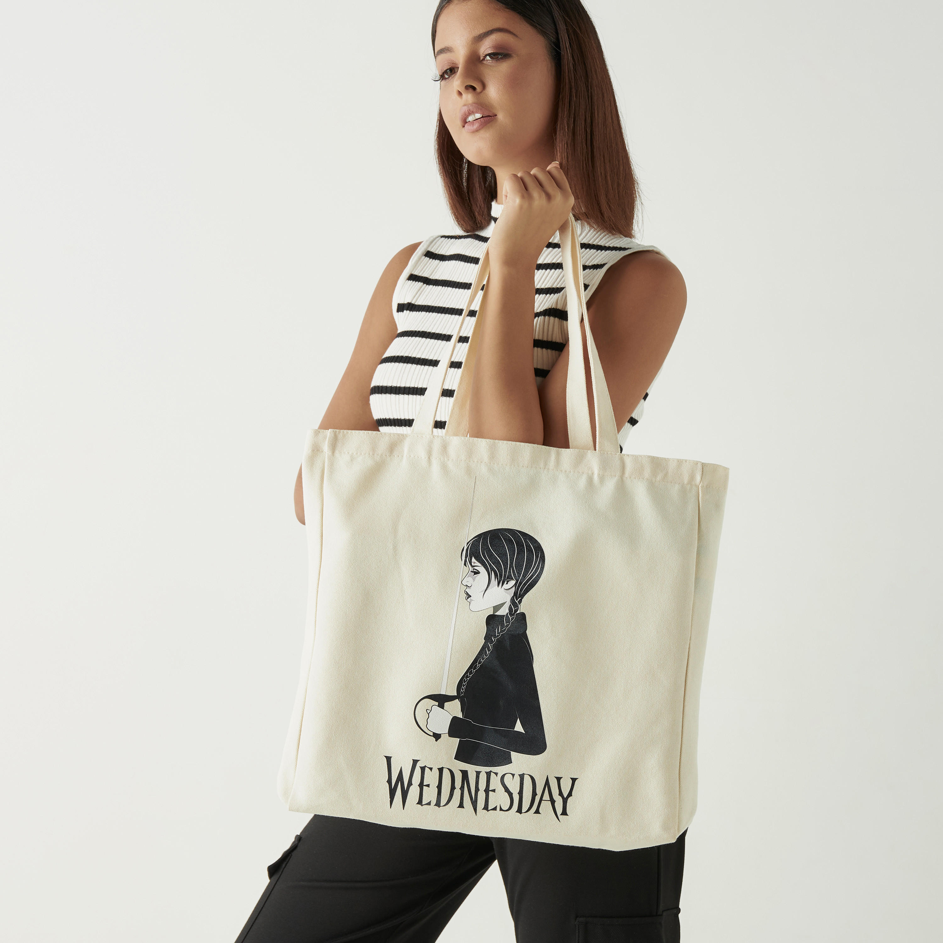 Wednesday Print Shopper Bag with Double Handle-women-bagsandwallets-handbags-image-2