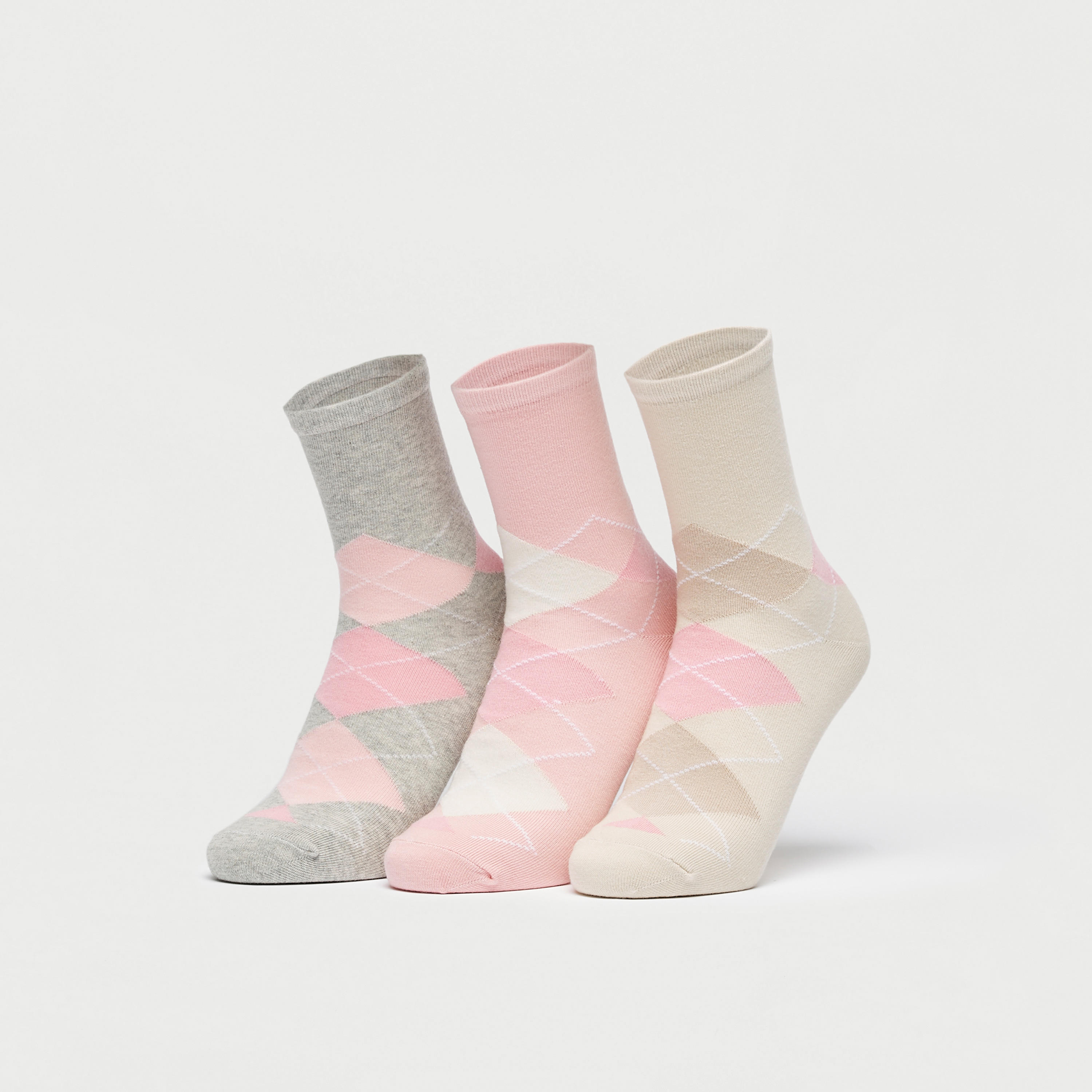 جوارب بطول ربلة الساق بطبعات هندسية - طقم 3 أزواج-women-socksandstockings-image-1