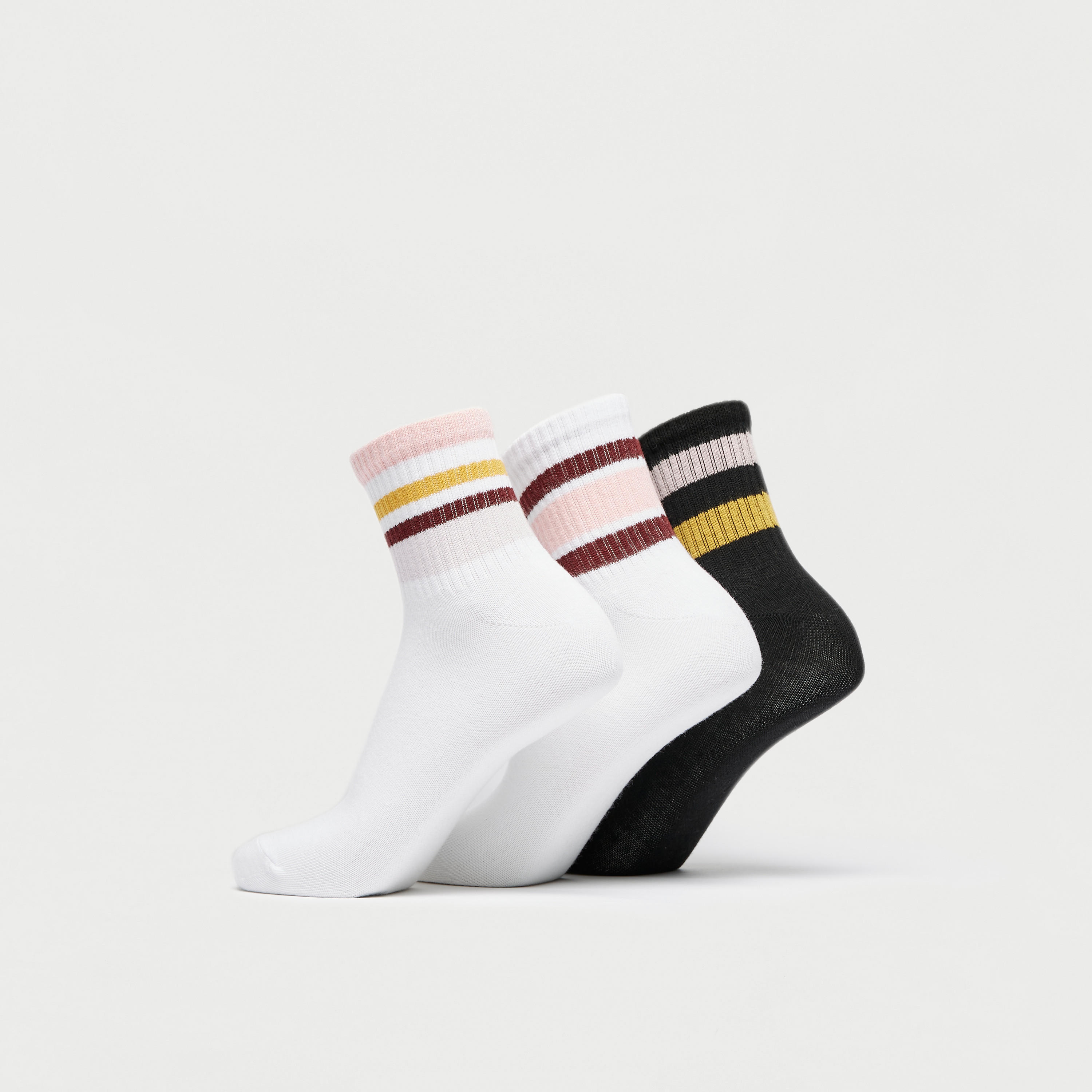 طقم جوارب مخططة ومضلعة بطول ربلة الساق - 3 أزواج-women-socksandstockings-image-2