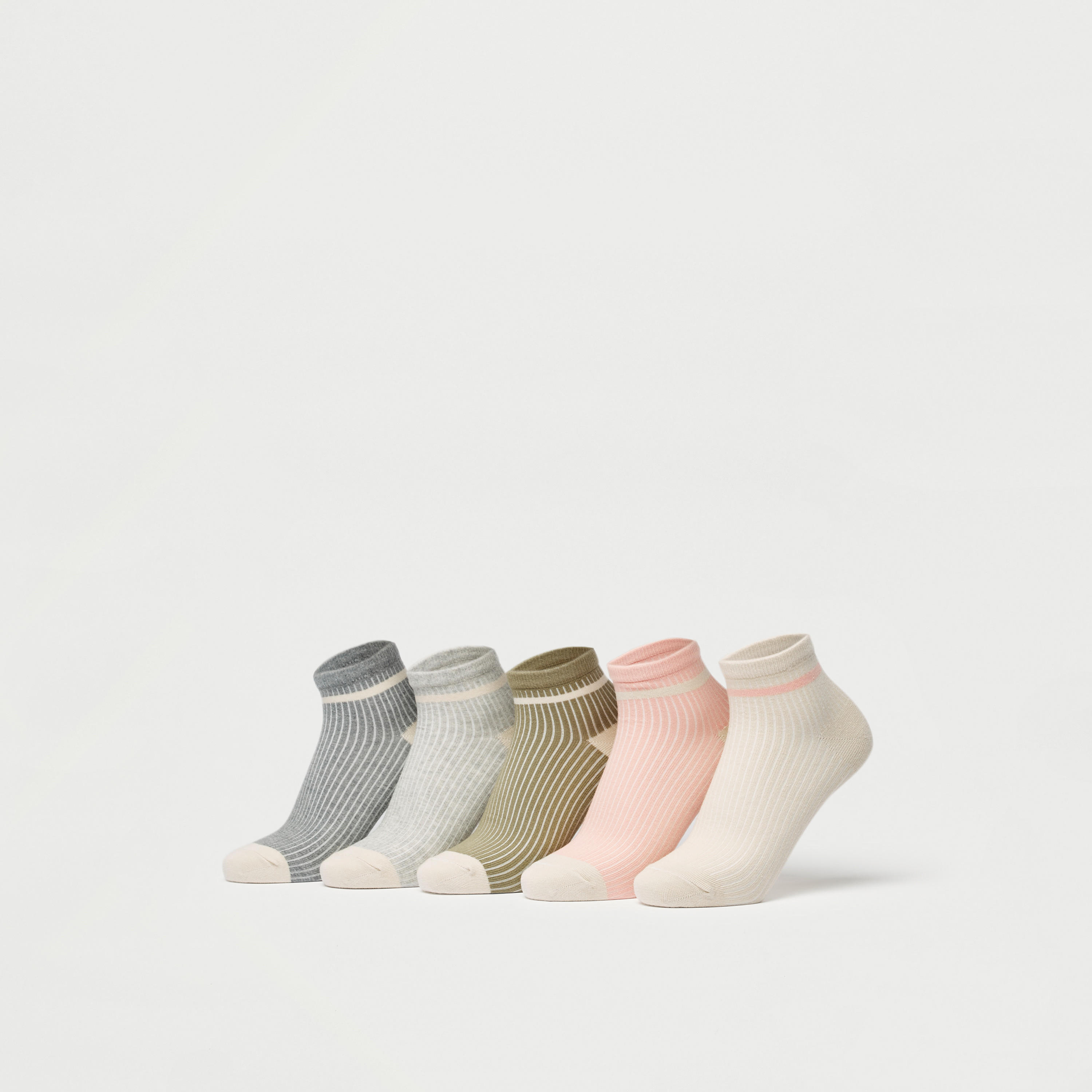 جوارب مخططة بطول الكاحل - طقم من 5 أزواج-women-socksandstockings-image-1