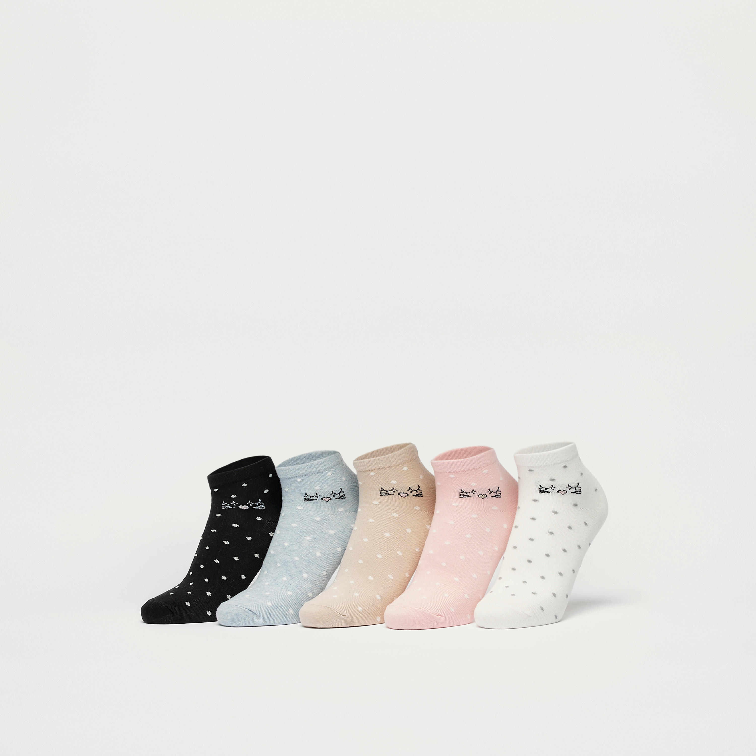جوارب طول الكاحل بطبعات منقّطة - طقم من 5 أزواج-women-socksandstockings-image-1