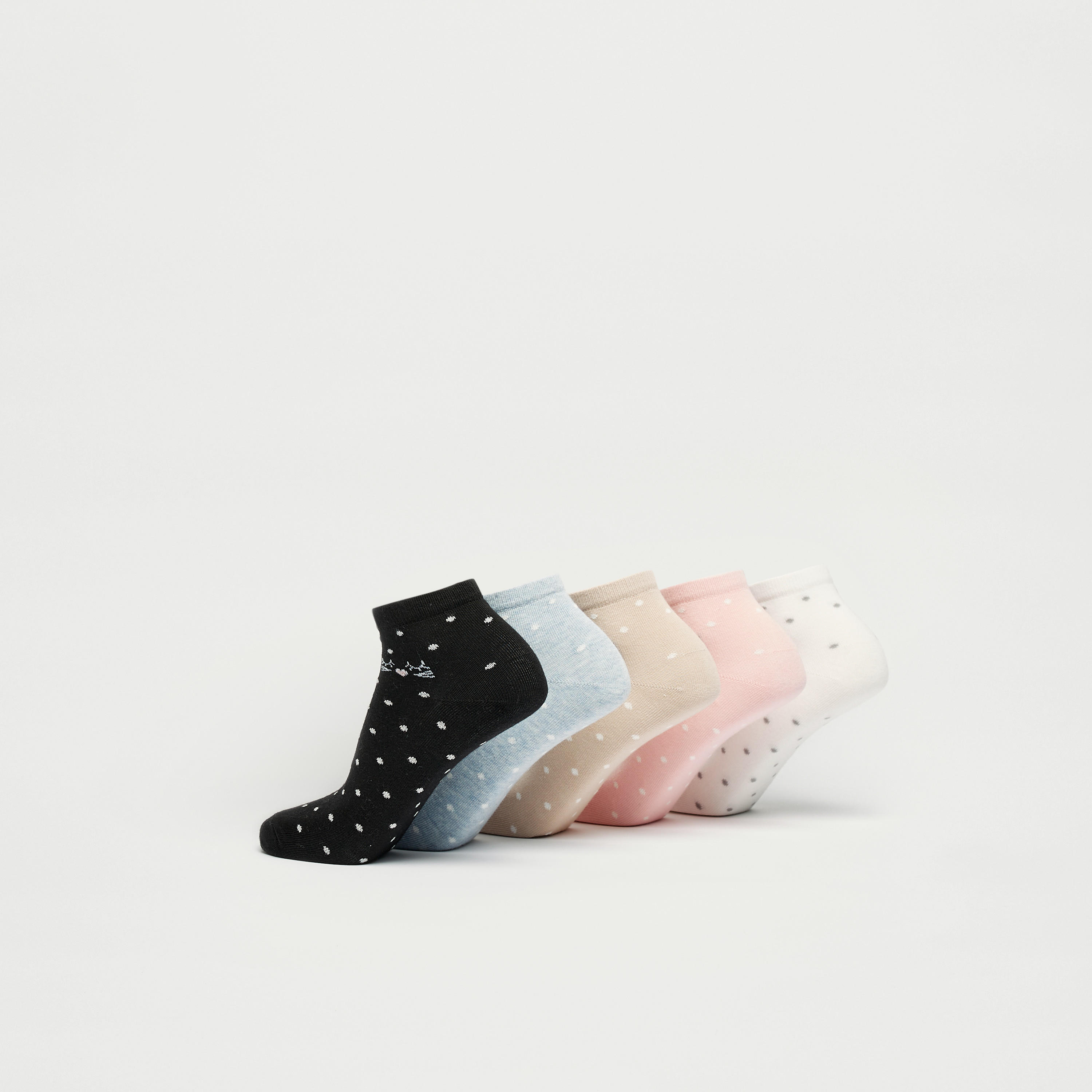 جوارب طول الكاحل بطبعات منقّطة - طقم من 5 أزواج-women-socksandstockings-image-2