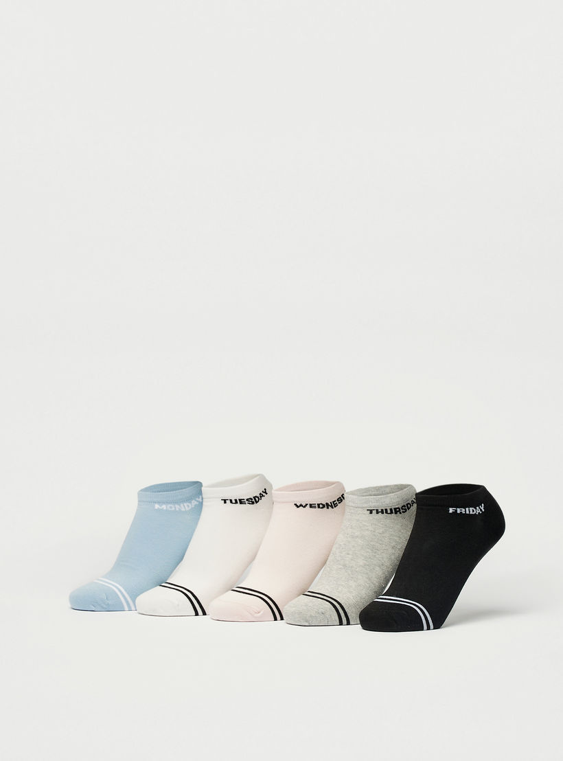 جوارب طول الكاحل بطبعات وينزداي - طقم من 5 أزواج-women-socksandstockings-image-1