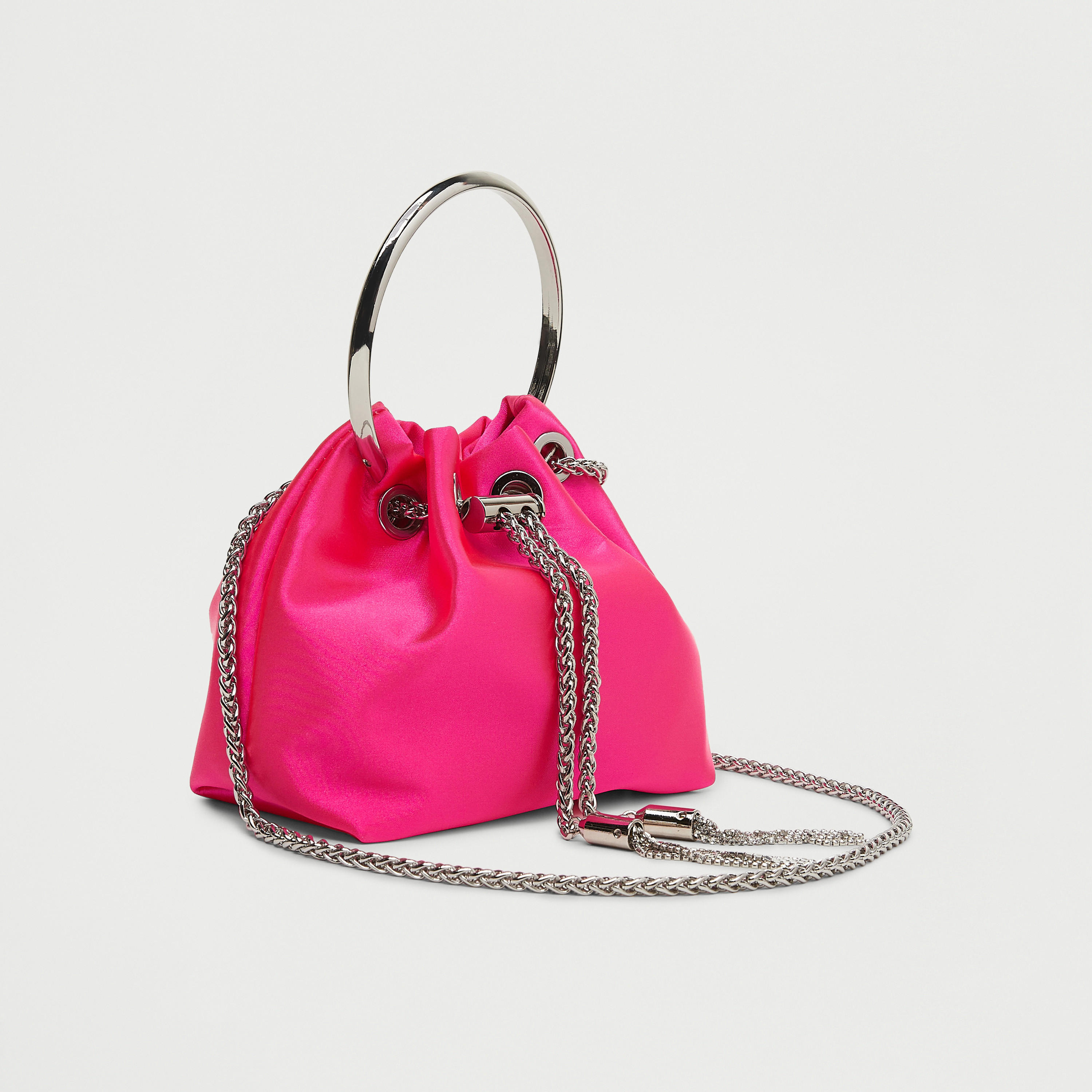 Solid Bucket Bag with Drawstring Chain Link Strap and Ring Handle-women-bagsandwallets-handbags-image-1