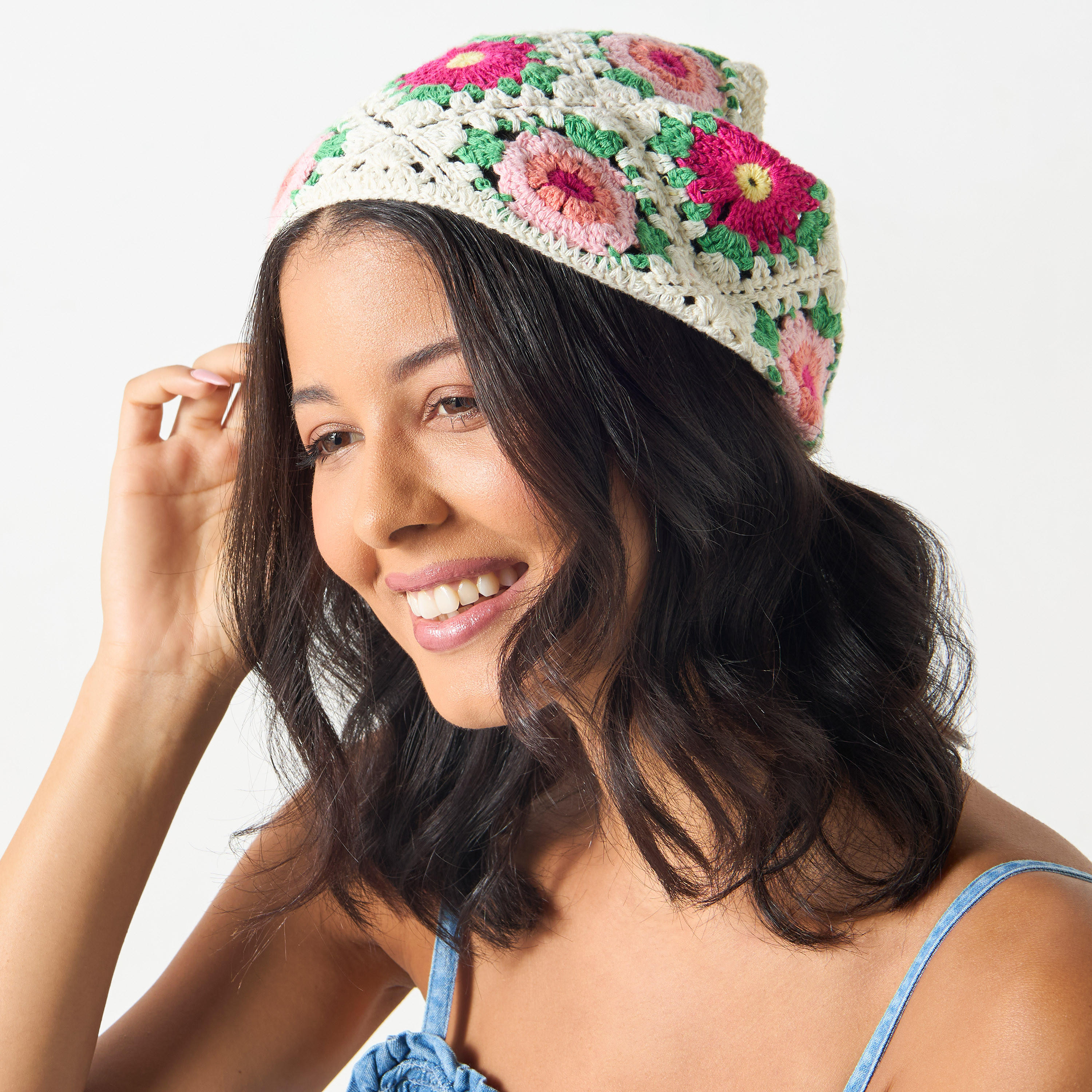 Embroidered and Crochet Bandana with Tie-Up Detail-women-hairaccessories-image-2