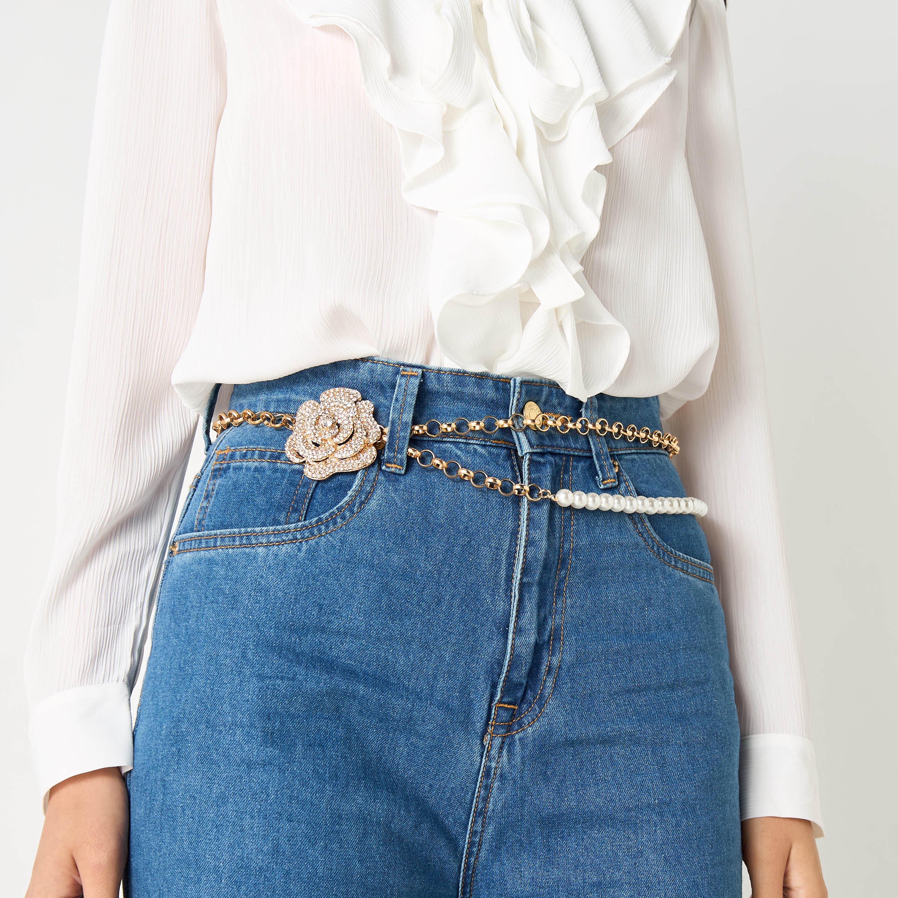 حزام سلسلة بتزيينات زهرية مع مشبك إغلاق لوبستر-women-clothingaccessories-belts-image-2