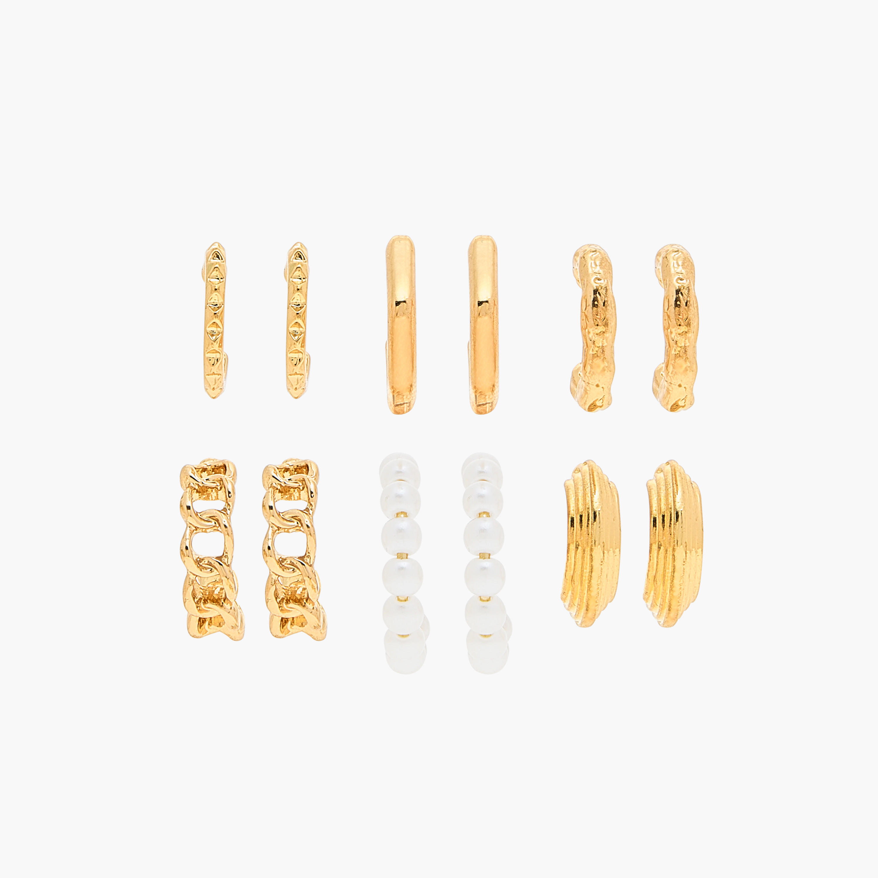 حلقان ميتاليك بمكبس إغلاق خلفي - طقم من 6-women-watchesandjewellery-jewellery-earrings-image-1