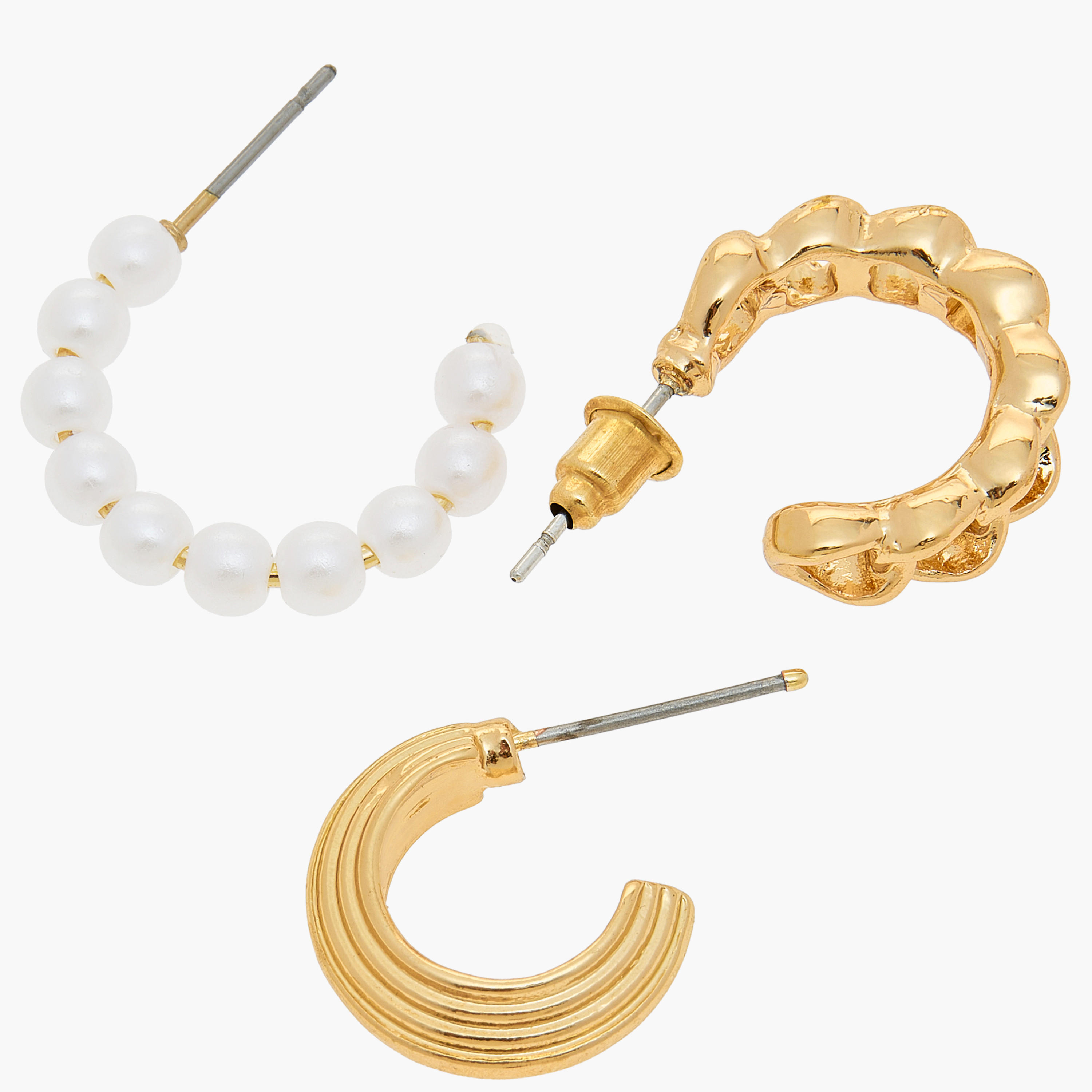 حلقان ميتاليك بمكبس إغلاق خلفي - طقم من 6-women-watchesandjewellery-jewellery-earrings-image-9