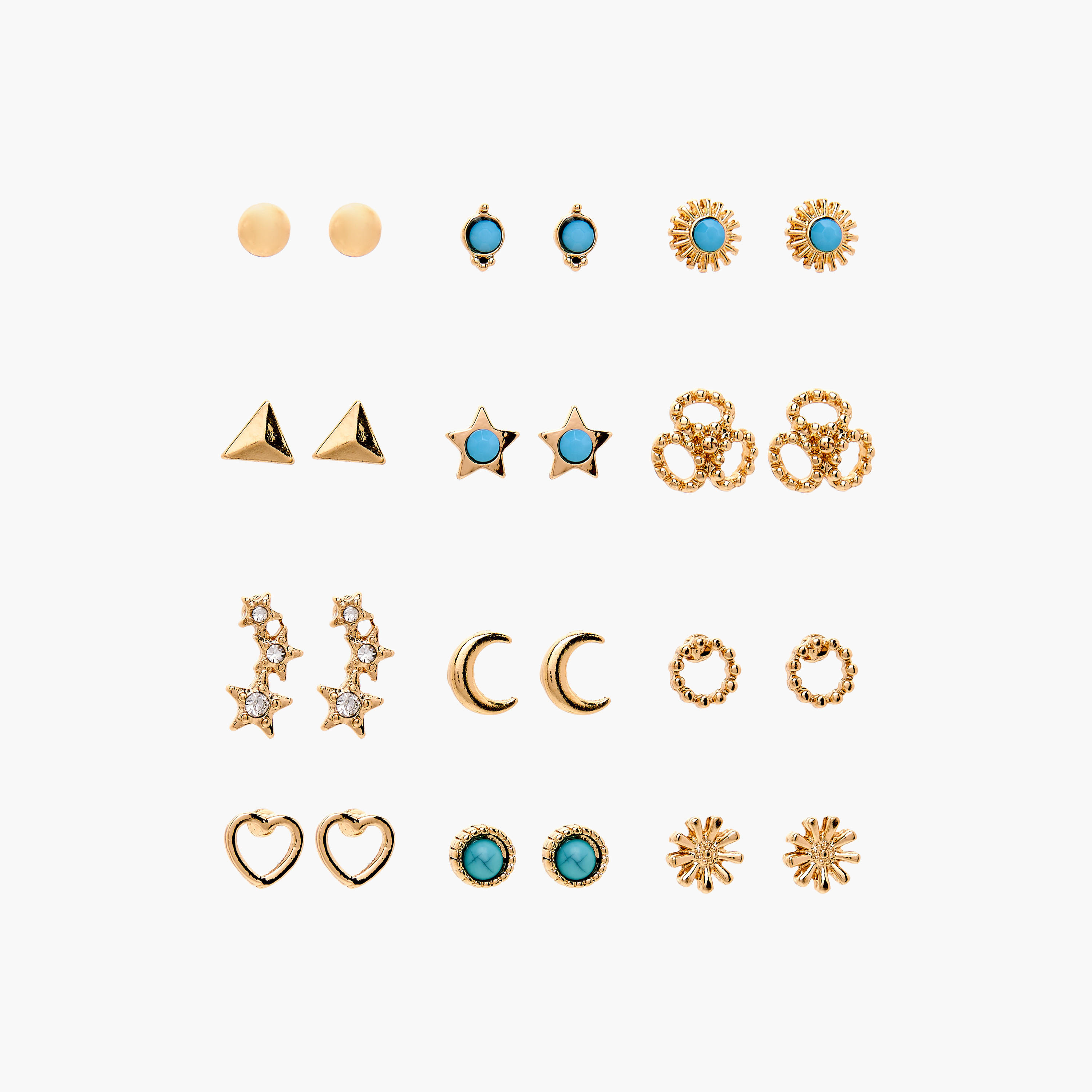 حلق ميتاليك مرصع بمكبس إغلاق خلفي من جلوو - مجموعة 12 زوج-women-watchesandjewellery-jewellery-earrings-image-1