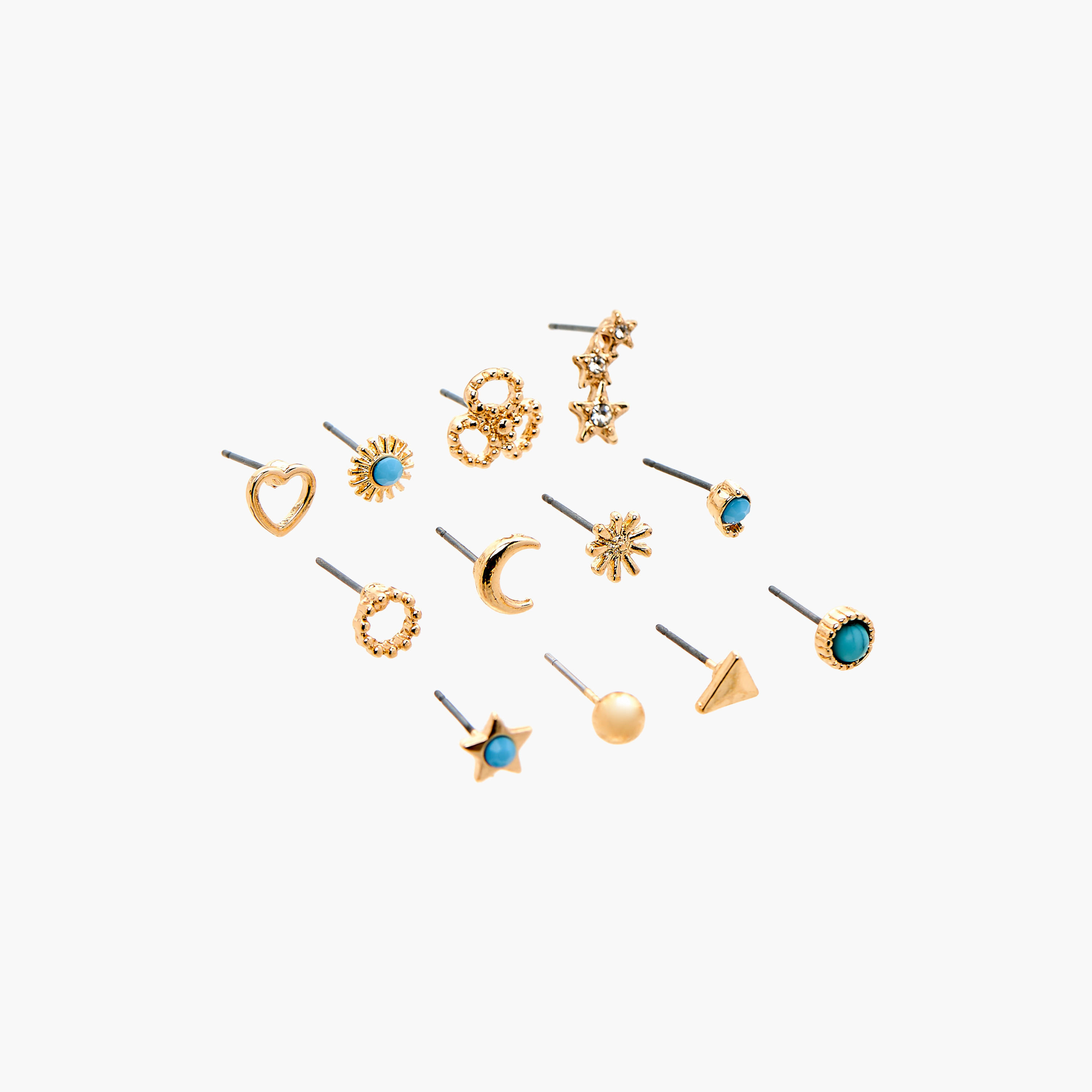 حلق ميتاليك مرصع بمكبس إغلاق خلفي من جلوو - مجموعة 12 زوج-women-watchesandjewellery-jewellery-earrings-image-2