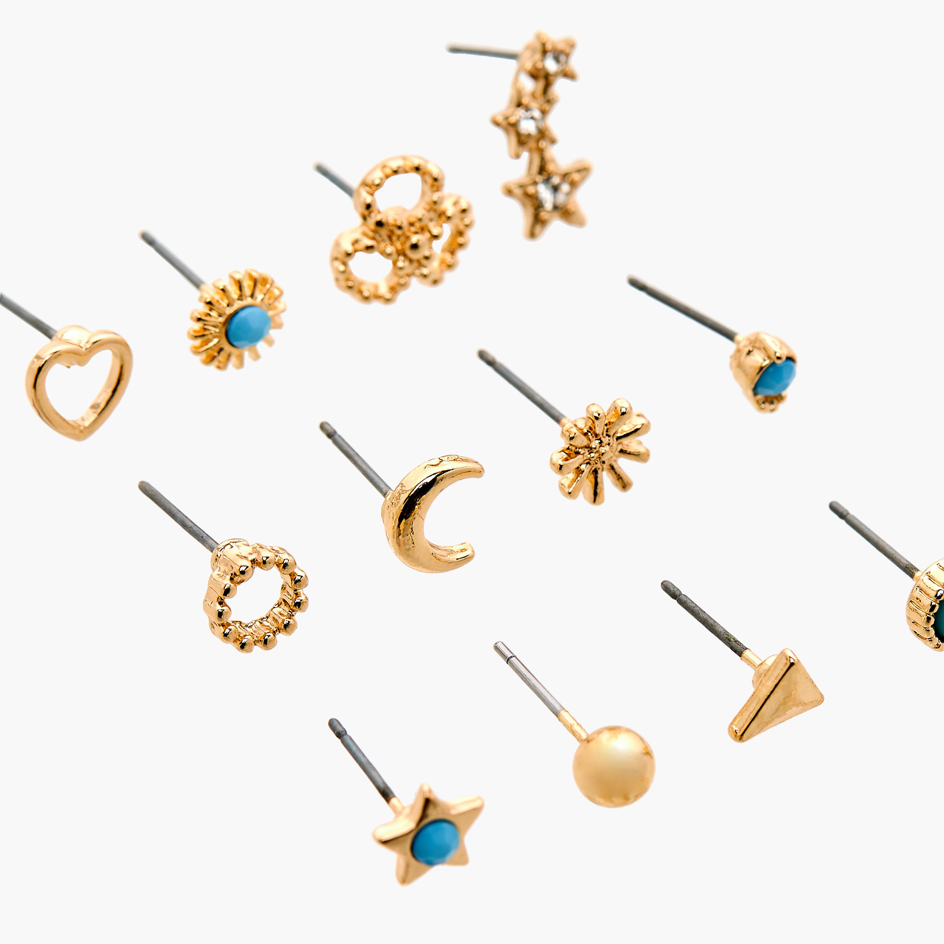 حلق ميتاليك مرصع بمكبس إغلاق خلفي من جلوو - مجموعة 12 زوج-women-watchesandjewellery-jewellery-earrings-image-3