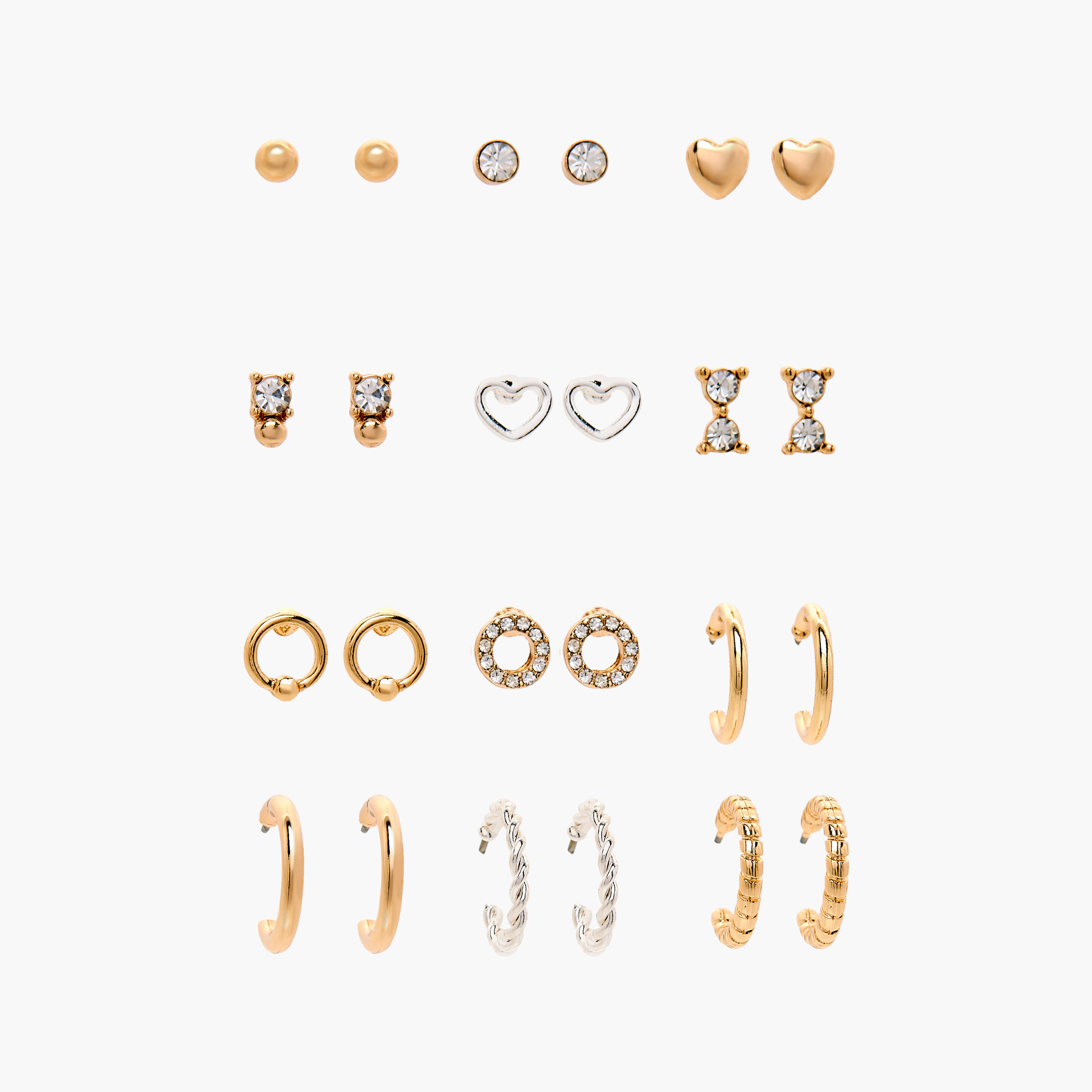 حلق ميتاليك بمكبس إغلاق خلفي من جلوو - طقم من 12-women-watchesandjewellery-jewellery-earrings-image-1
