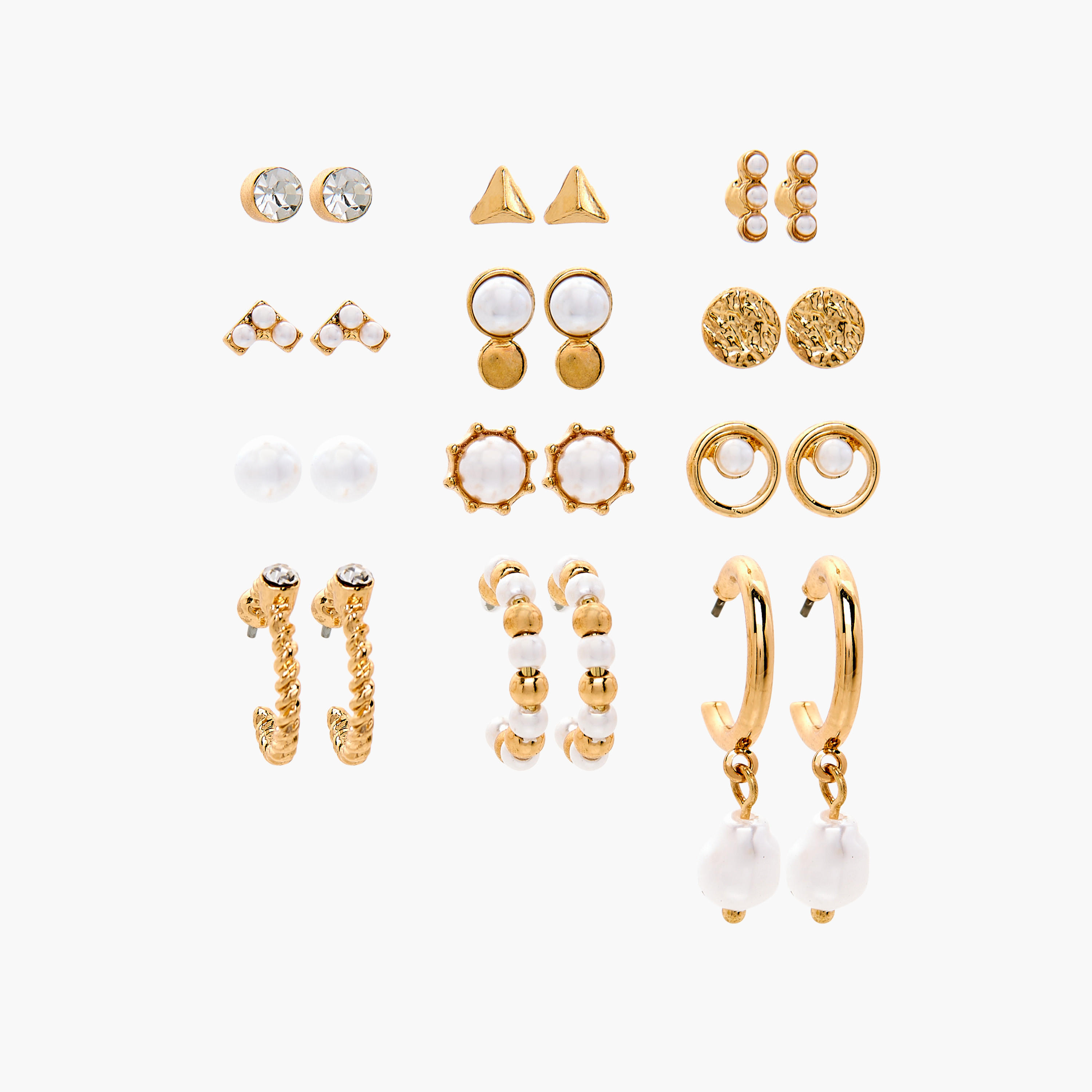 حلقان مزيّنة بمكبس إغلاق خلفي من جلوو - طقم من 12 زوج-women-watchesandjewellery-jewellery-earrings-image-1