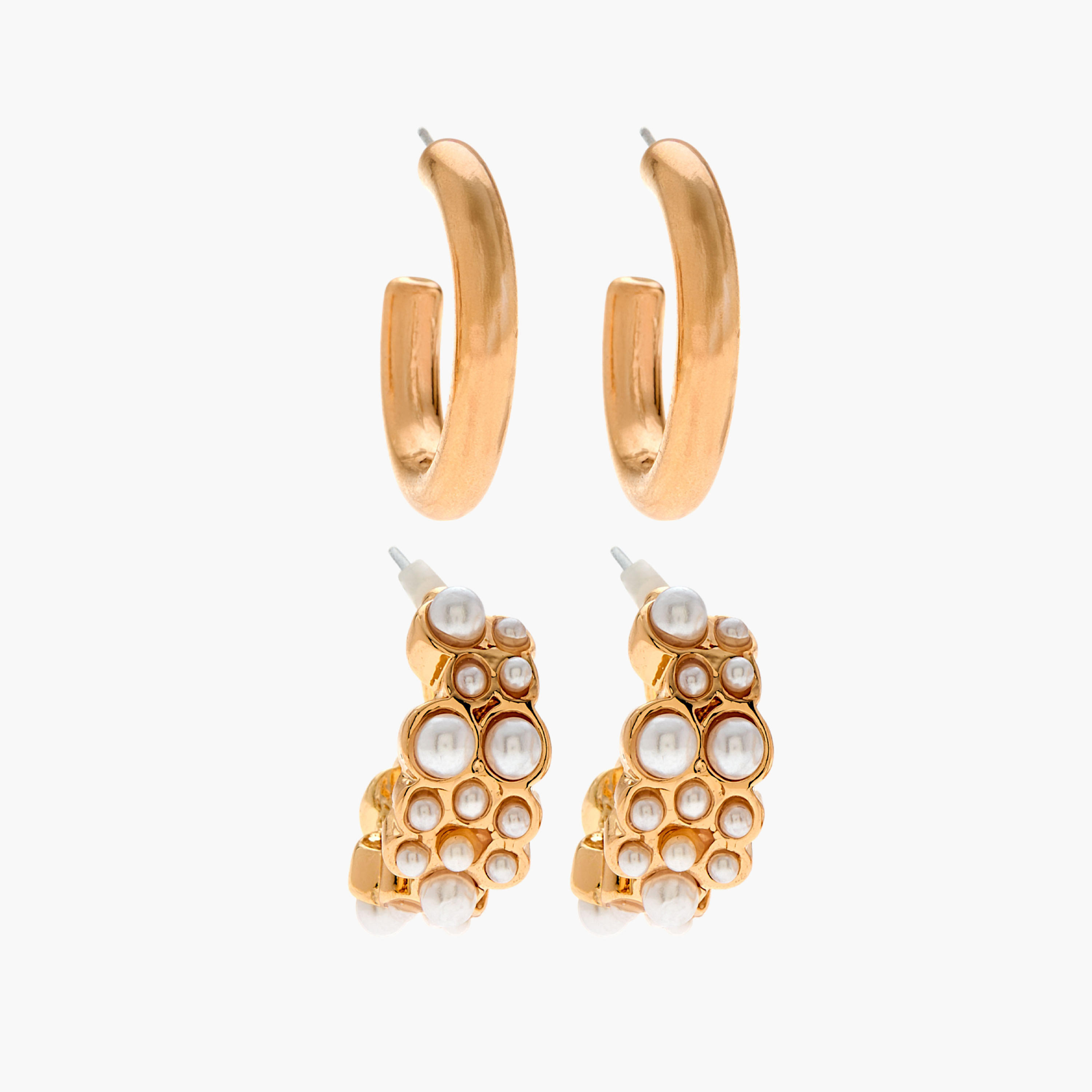 طقم أقراط دائرية بمكبس إغلاق خلفي قطعتين متنوعتين من جلو-women-watchesandjewellery-jewellery-earrings-image-1