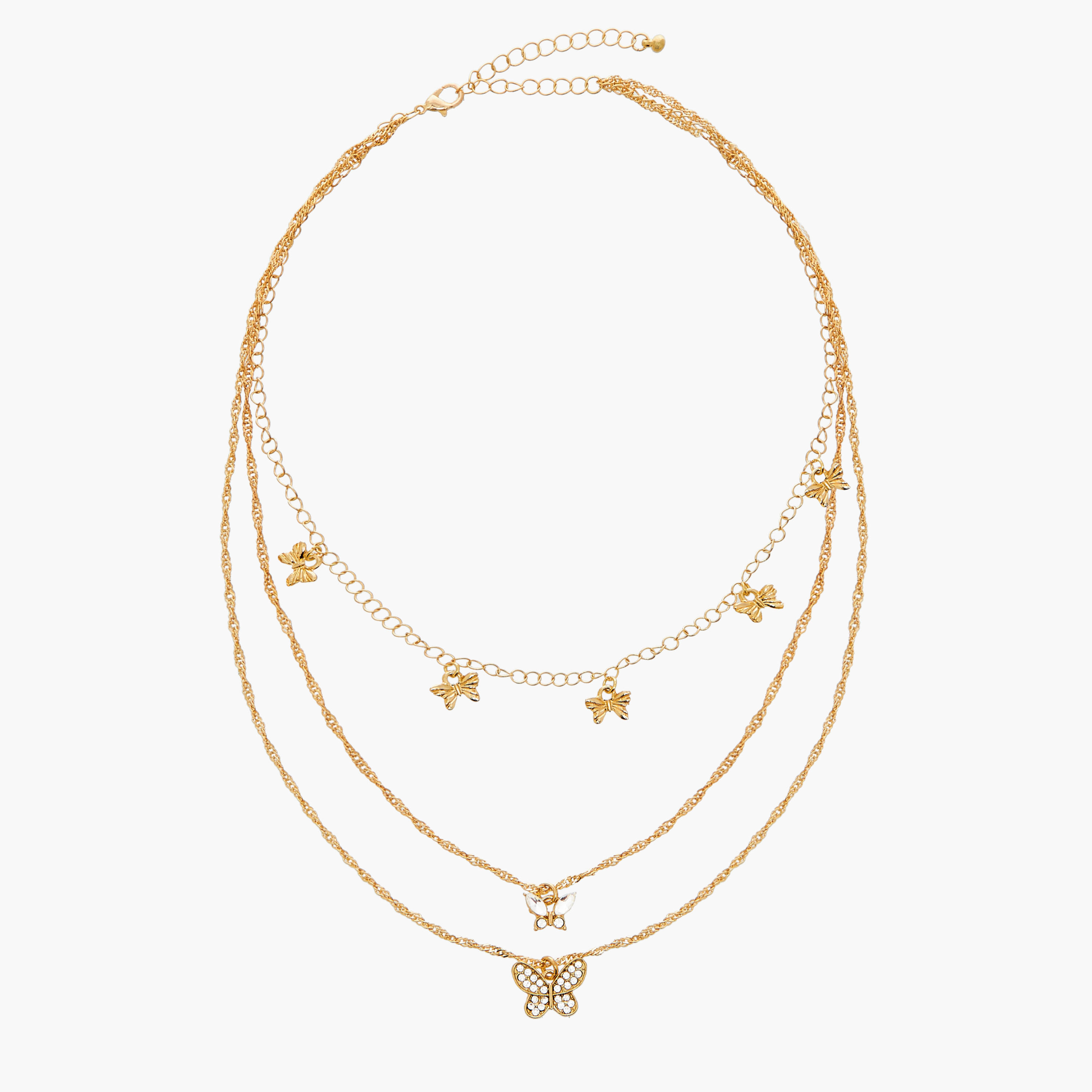 عقد متعدد الطبقات بدلاية فراشة مزيّنة ومشبك إغلاق من جلوو-women-watchesandjewellery-jewellery-necklacesandpendants-image-1