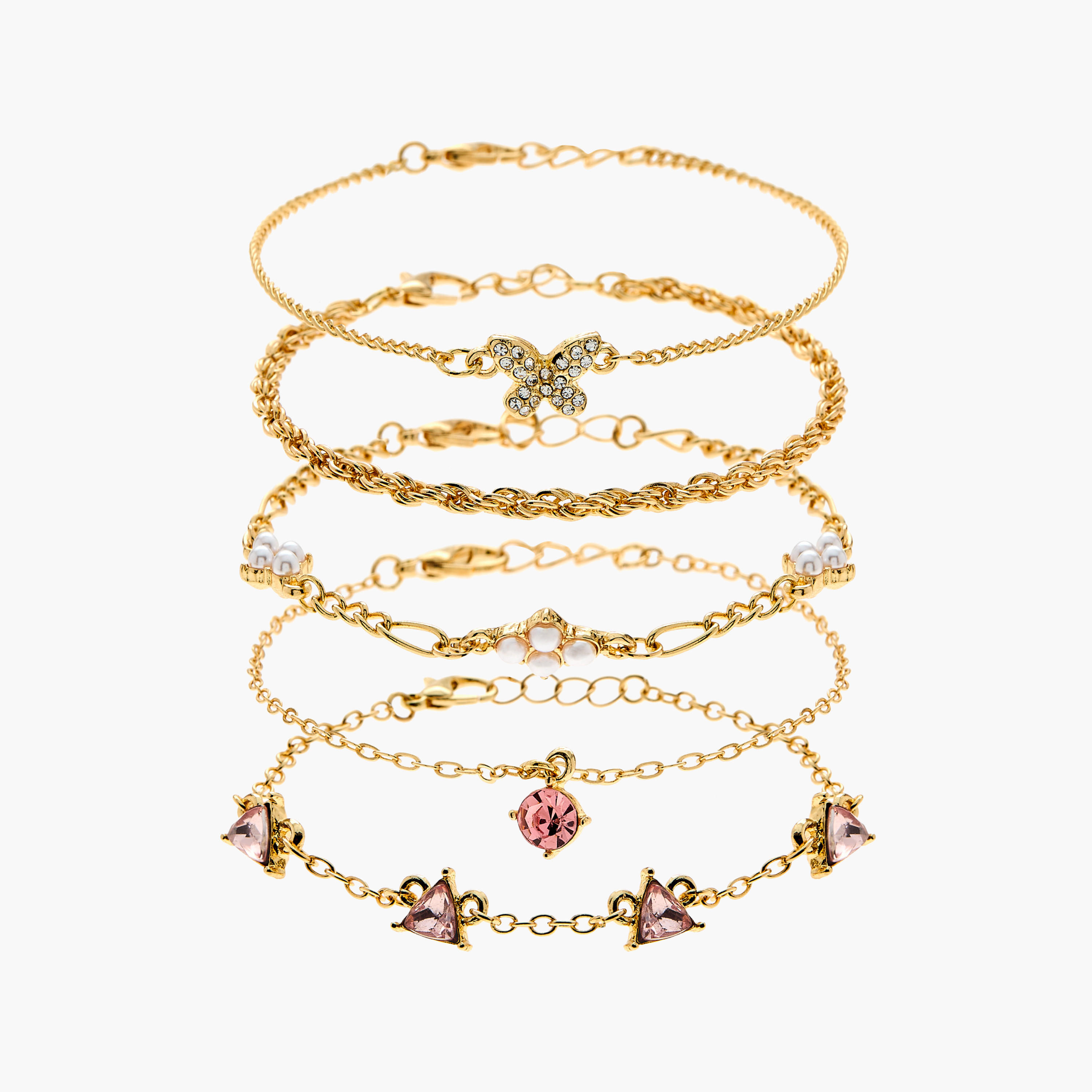 أساور متنوعة بمشبك إغلاق من جلوو - مجموعة من 5 قطع-women-watchesandjewellery-jewellery-banglesandbracelets-image-1