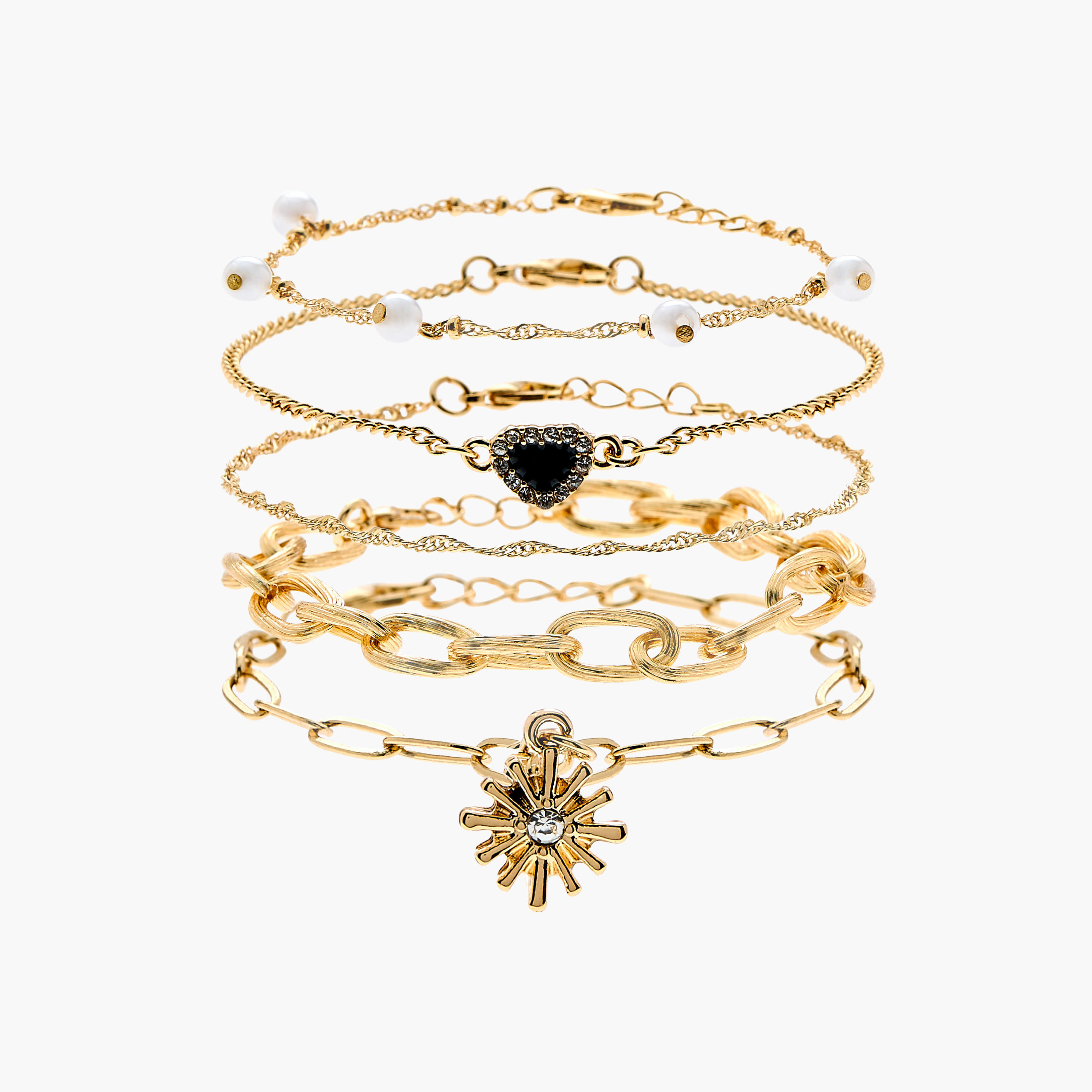 طقم أساور بمشبك إغلاق 5 قطع متنوعة من جلو-women-watchesandjewellery-jewellery-banglesandbracelets-image-1