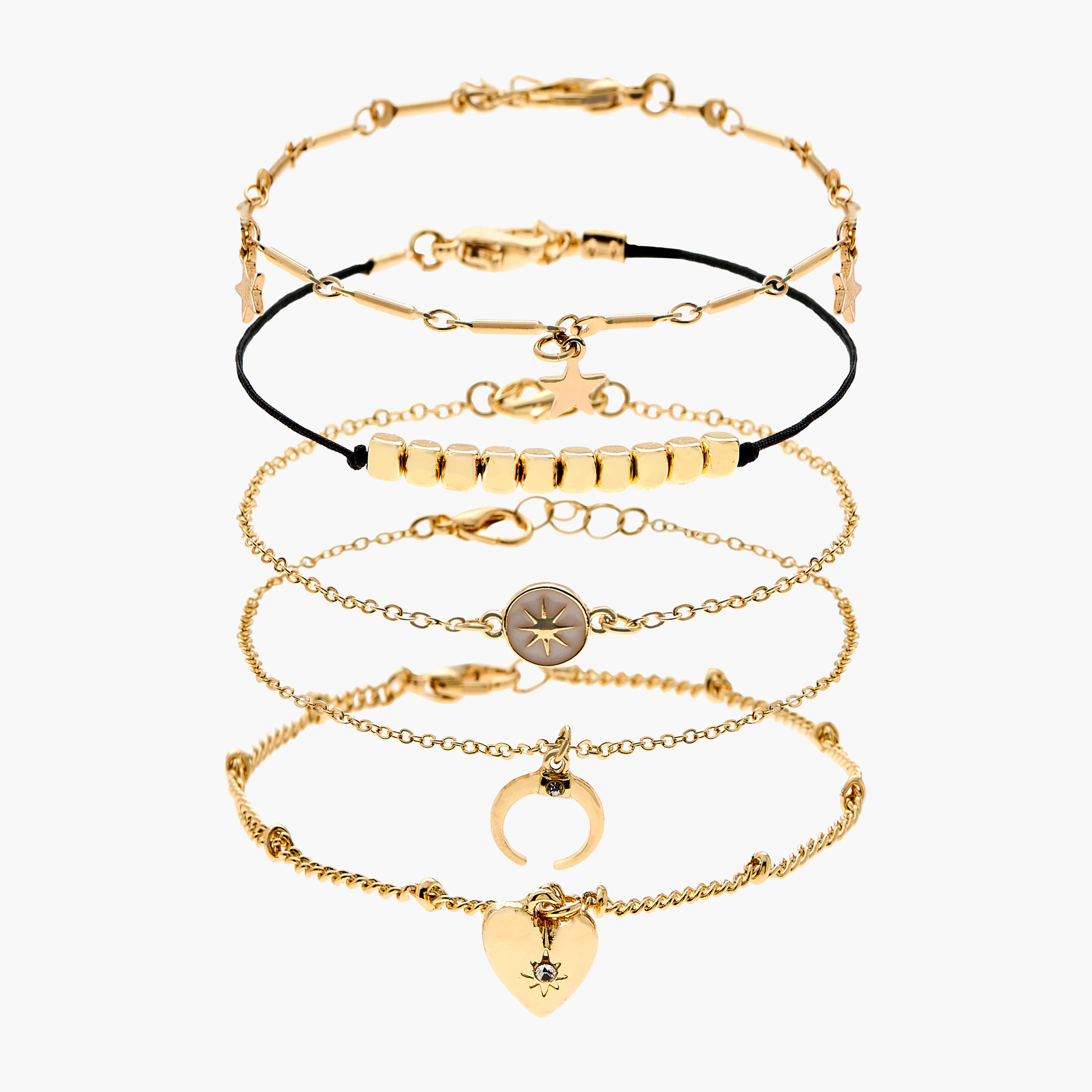 أساور متنوعة بمشبك إغلاق من جلو - مجموعة من 5 قطع-women-watchesandjewellery-jewellery-banglesandbracelets-image-1