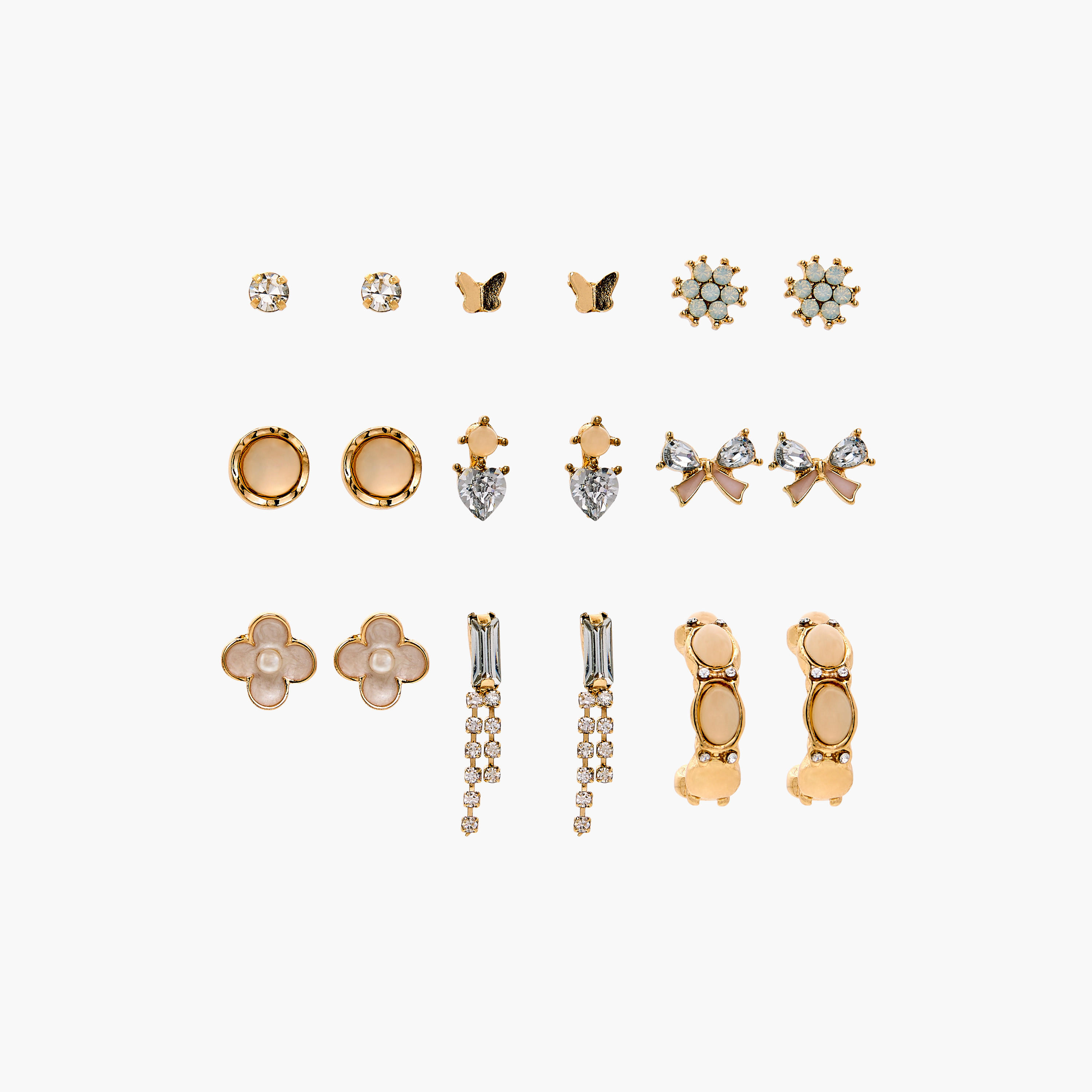 حلق ميتاليك متنوّع بمكبس إغلاق خلفي من جلوو - عبوة من 9-women-watchesandjewellery-jewellery-earrings-image-1